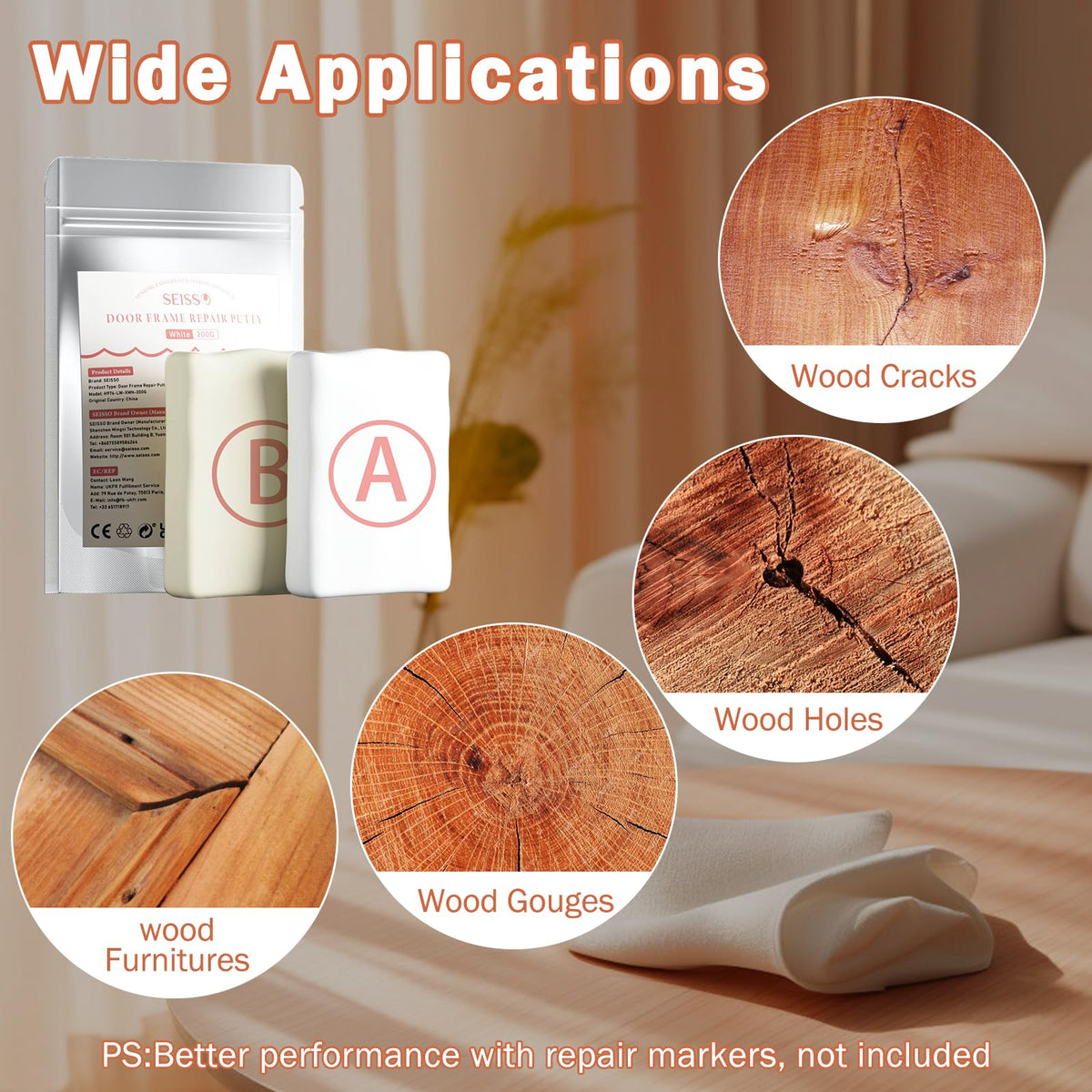 Wood Filler 7.05 Oz Epoxy Wood Putty for Furniture Repair