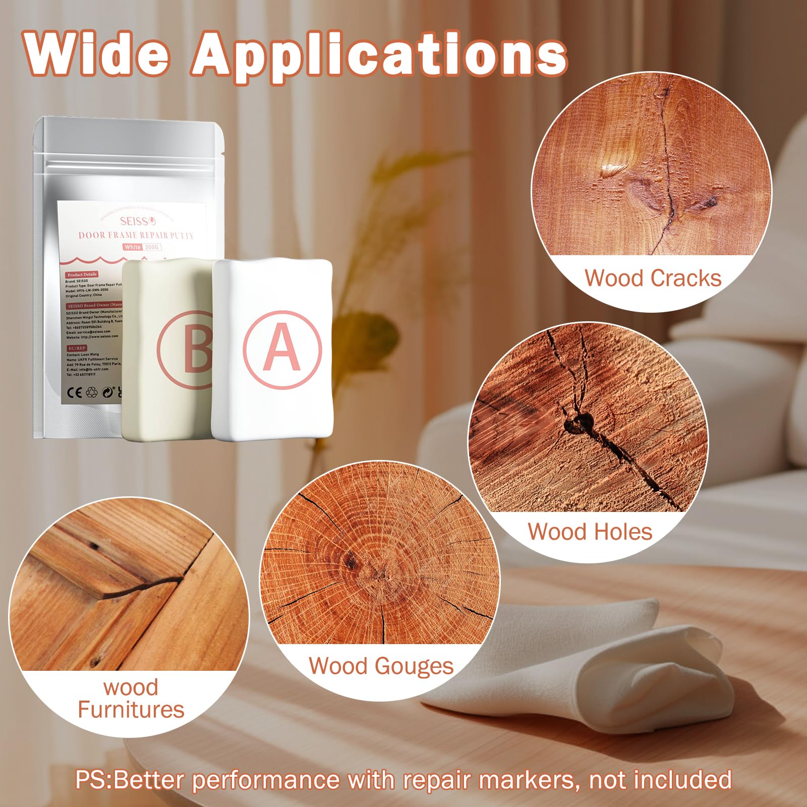 Wood Filler 7.05 Oz Epoxy Wood Putty for Furniture Repair