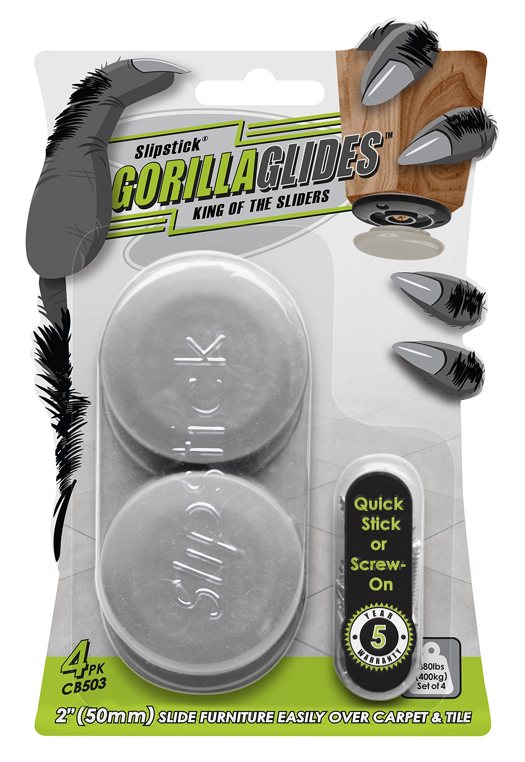 GorillaGlides CB503 2 Inch Furniture Sliders (4 Count)