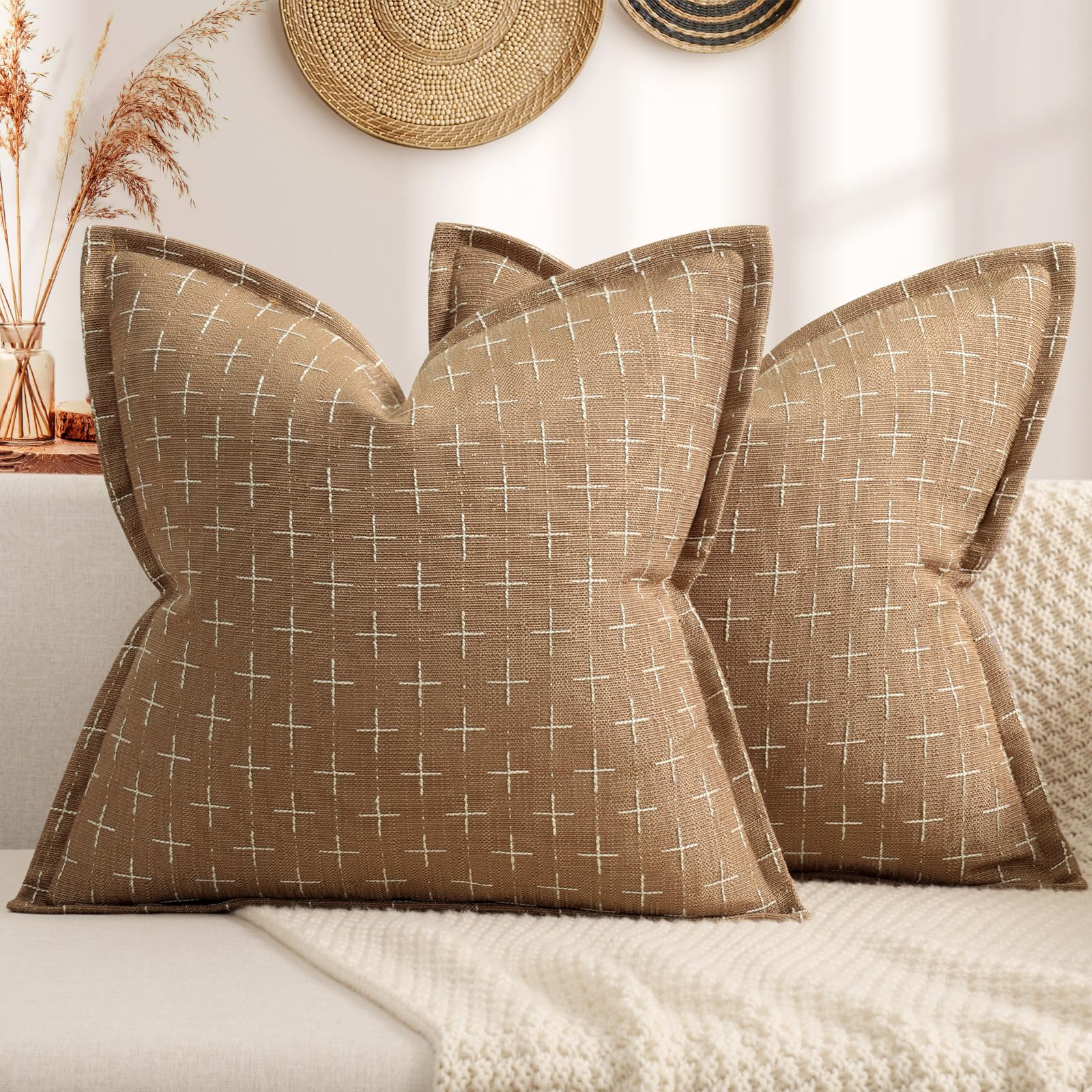 12x20 Pillow Covers Set of 2 Soft Polyester Textured Throw Pillow Covers with Stylish Flange Edge Cozy Farmhouse Throw Pillows for Couch Bed Sofa Living Room (2 Count)