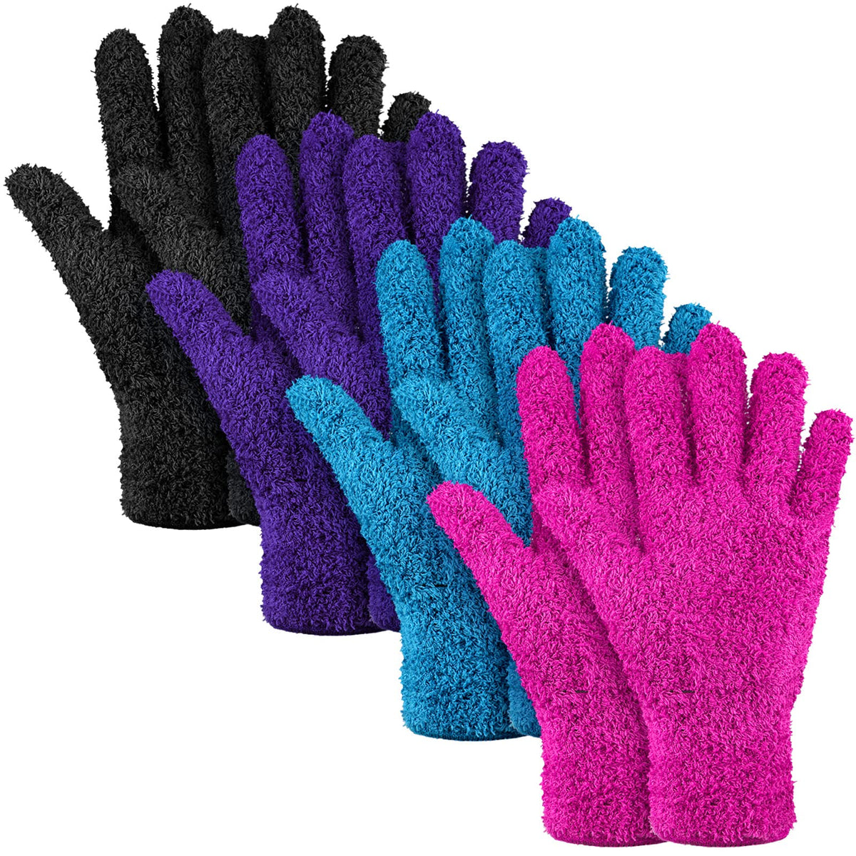 4 Pairs Microfiber Dusting Gloves Washable Reusable Cleaning Gloves Mittens for Plants House Cleaning Car Blinds