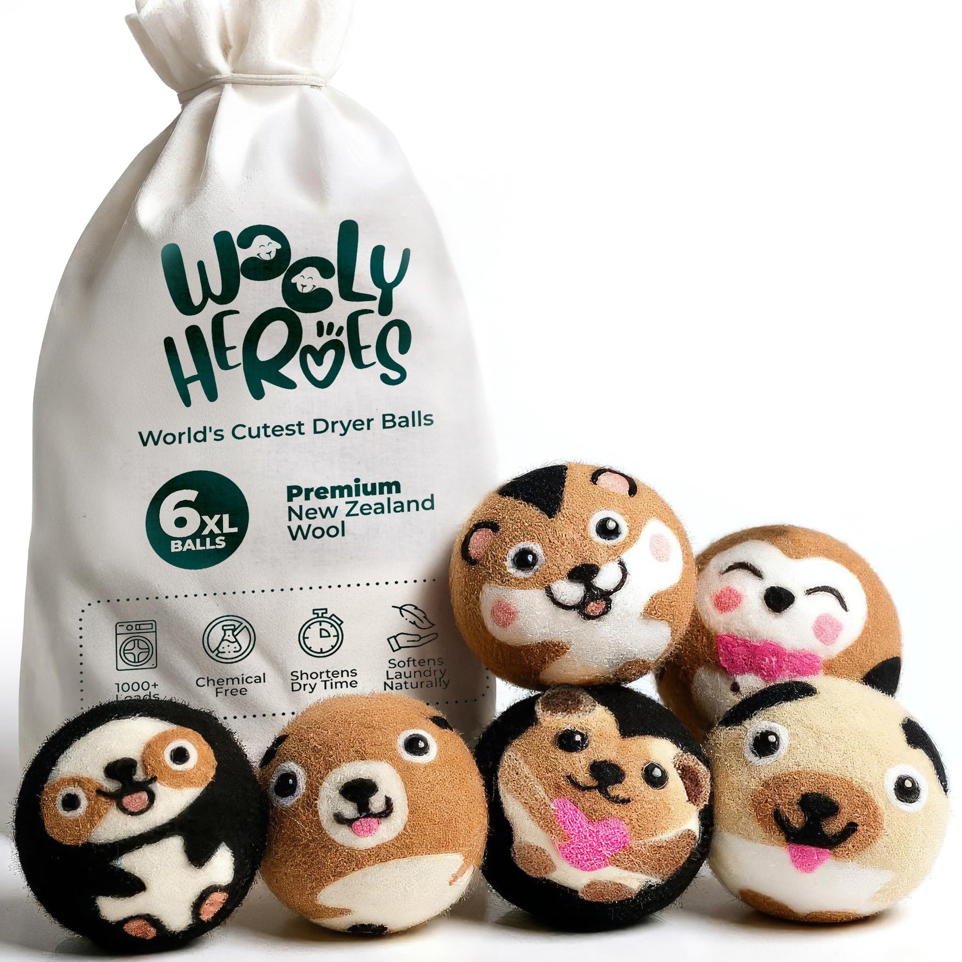 Chemical Free & Baby Safe! Reusable Wool Dryer Balls XL 6 (6 Count)