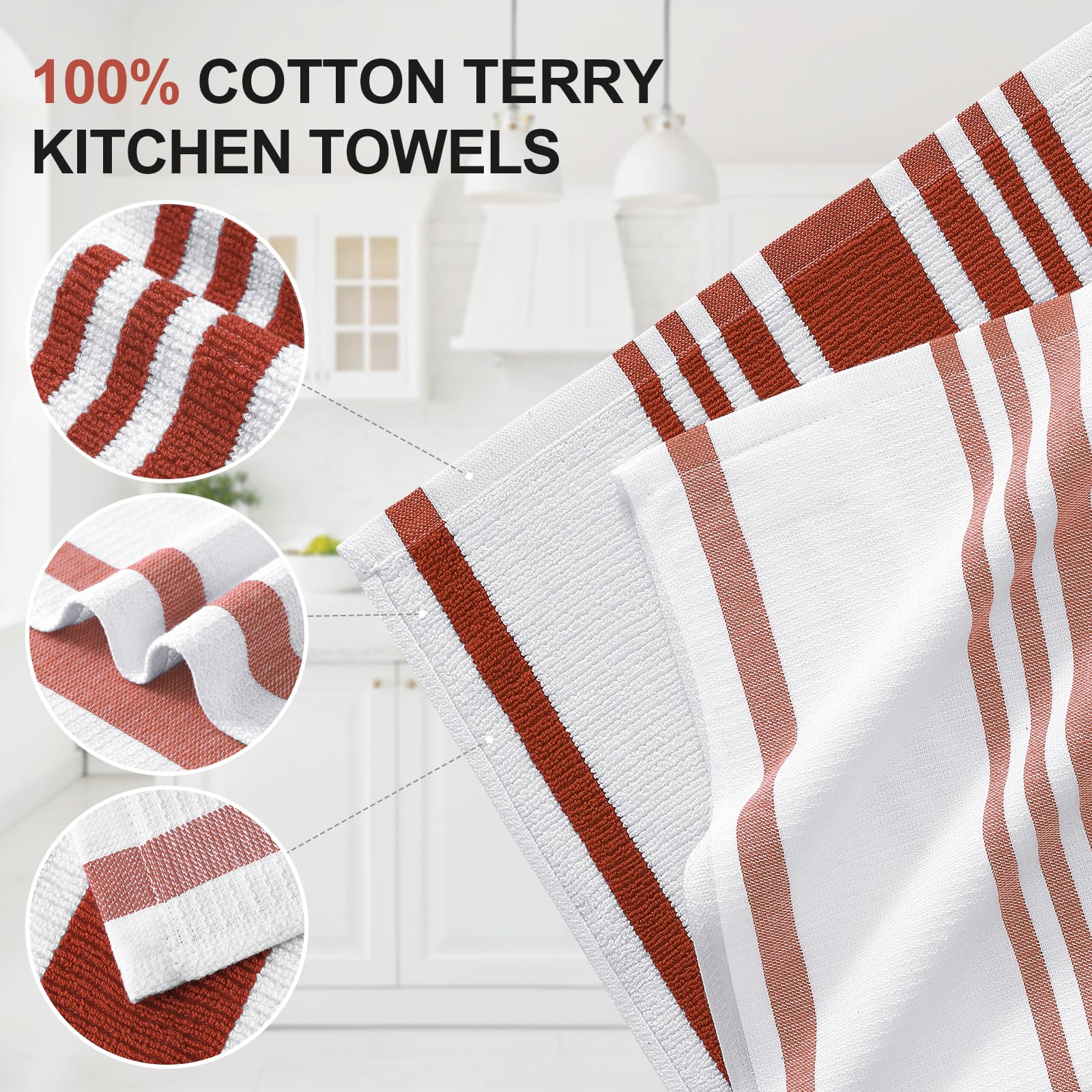 Premium Cotton Stripe Kitchen Towels 3 Pack (3 Count)