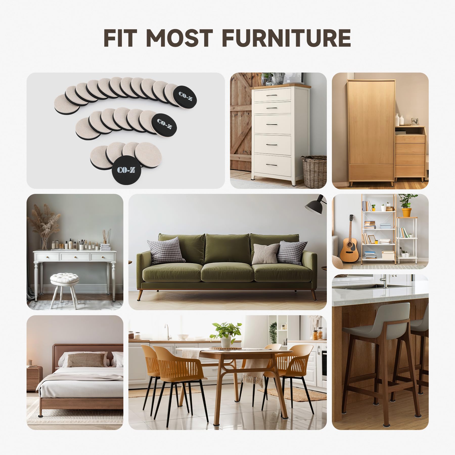 24pcs Felt Furniture Sliders for Hardwood Floors (24 Count)