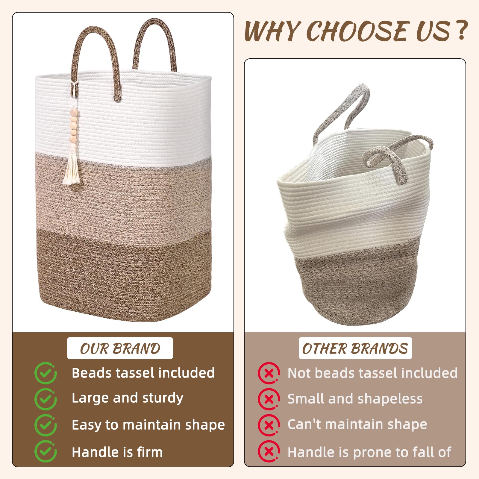 Woven Laundry Basket for Clothes (33.814 Fl Oz)