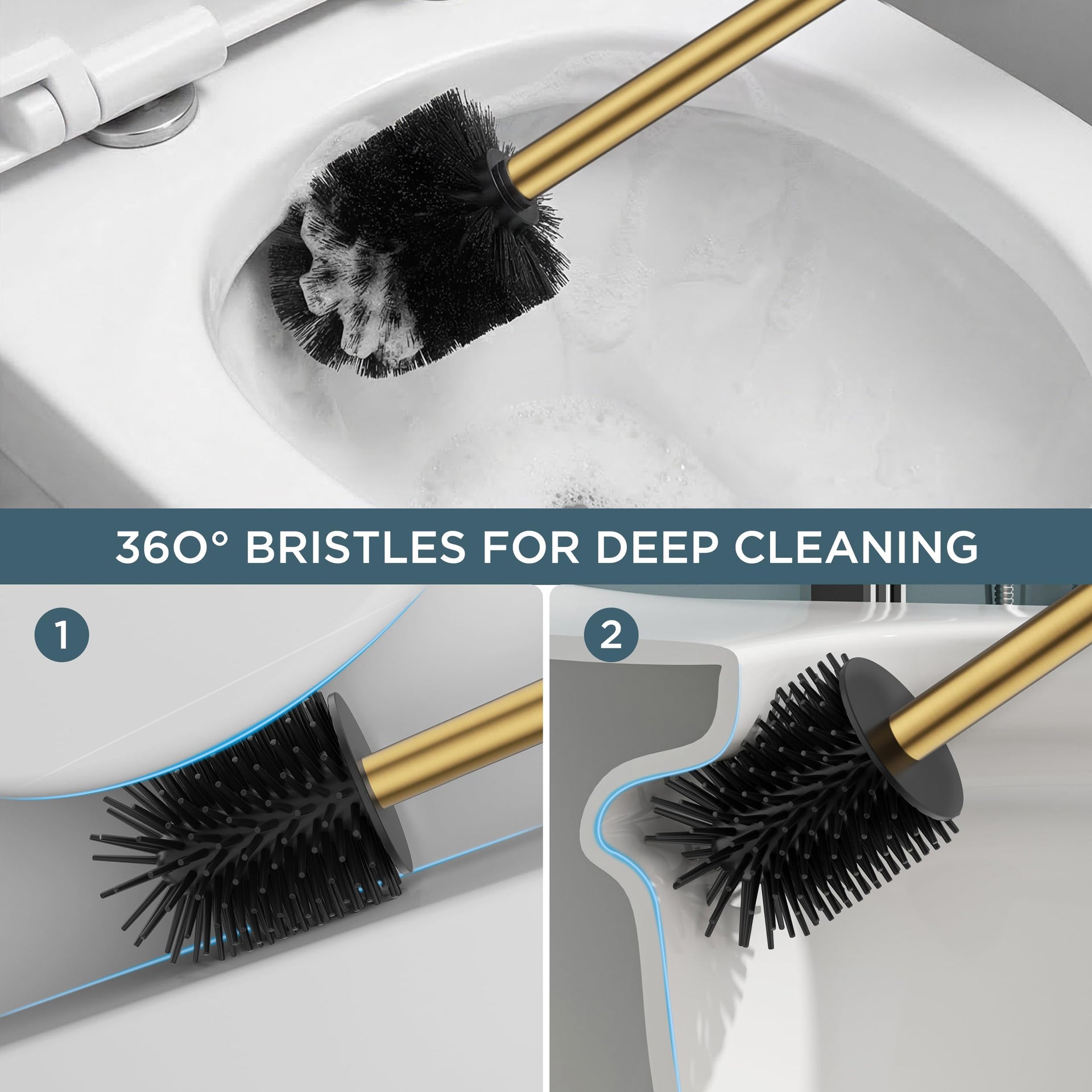 Stainless Steel Toilet Bowl Brush Scrubber and Holder Set Medium