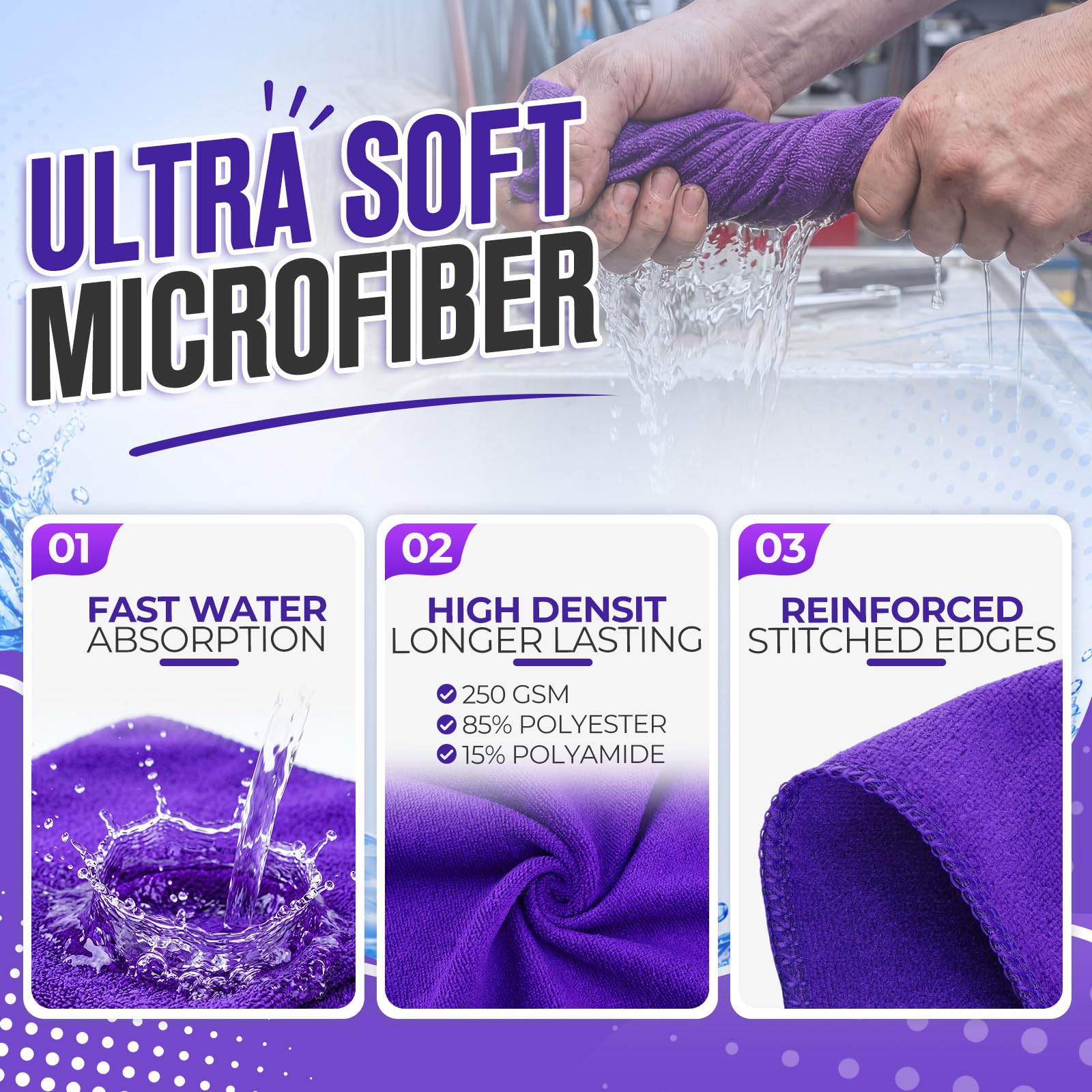 Microfiber Cleaning Cloths for Cars Ultra Absorbent Car Towels Drying Reusable Cleaning Supplies House Kitchen Window Microfiber Towel (60 Count)