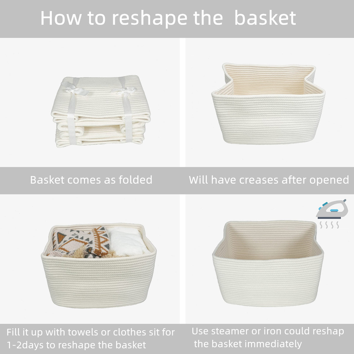 Woven Cotton Rope Storage Baskets 15x10x9.3" 3 Pack White