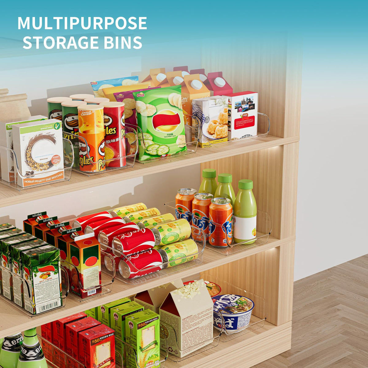 Set of 4 Clear Storage Bins for Fridge & Cabinet Organization