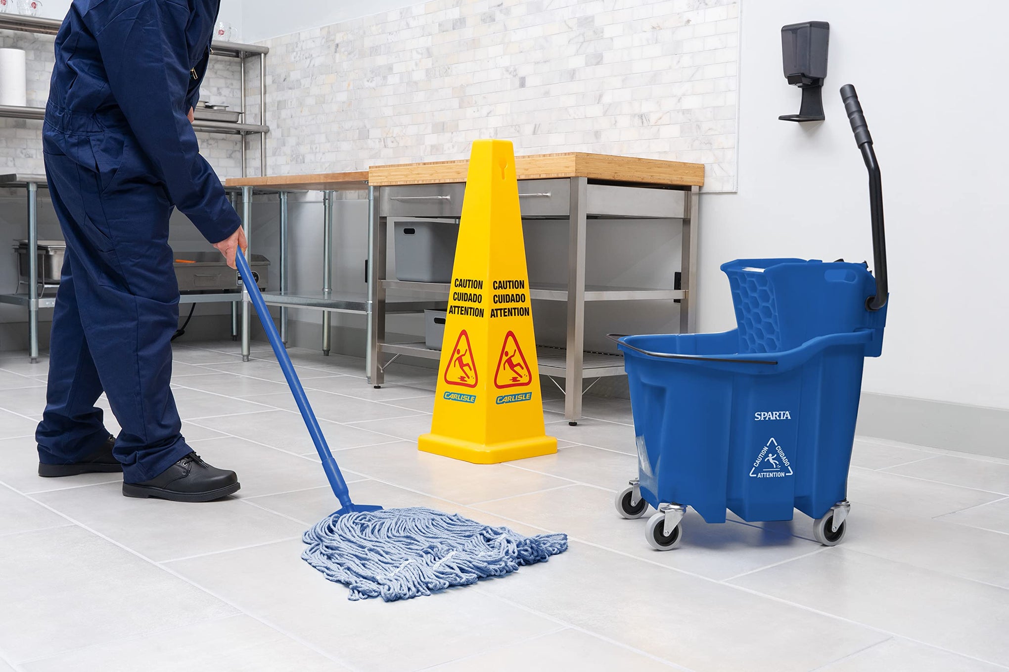 Carlisle FoodService Products 35 Qt Commercial Mop Bucket with Reliable Side Press Wringer