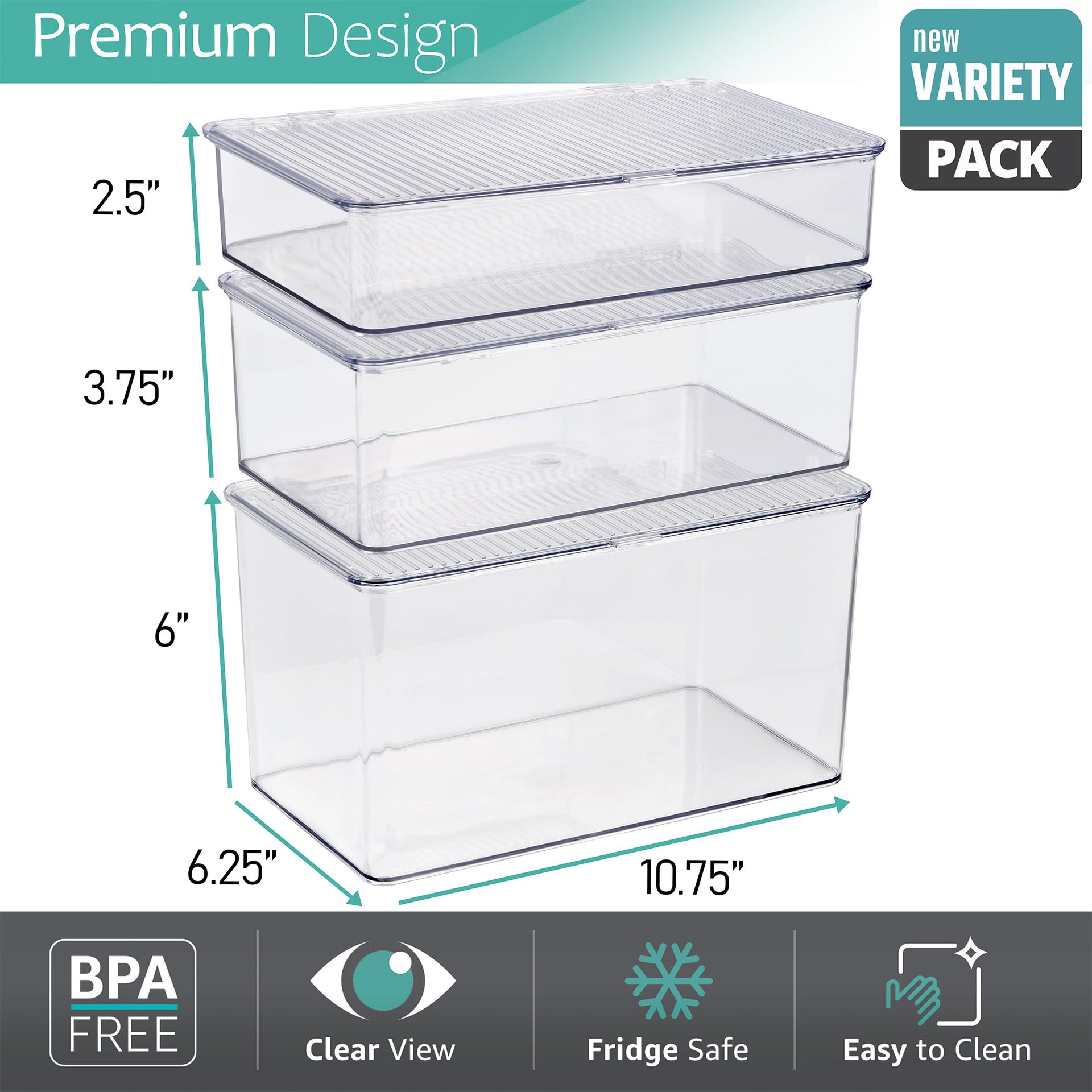 3 Pack Clear Plastic Storage Bins with Lids