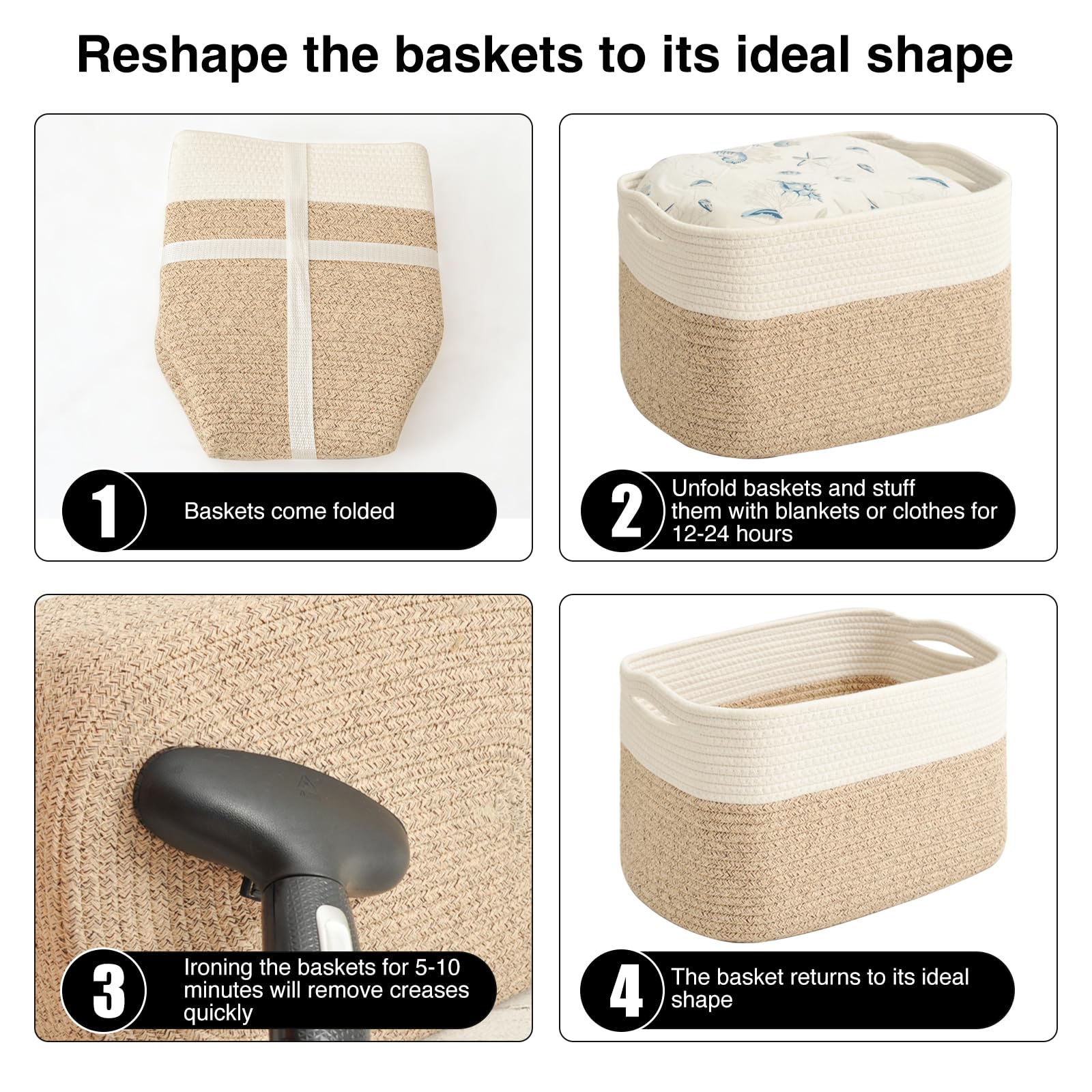 Storage Baskets for Organizing & Shelves (4 Count)