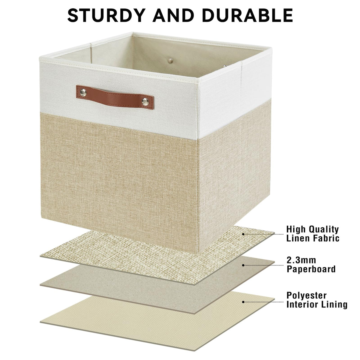 Collapsible Fabric Storage Cube Bins with 2 Reinforced PU Handles (4 Count)