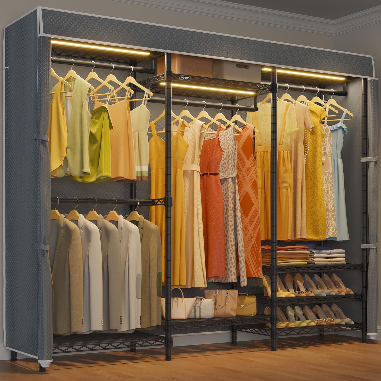 V5LC Garment Rack Heavy Duty Covered with Dimmable LED Lights