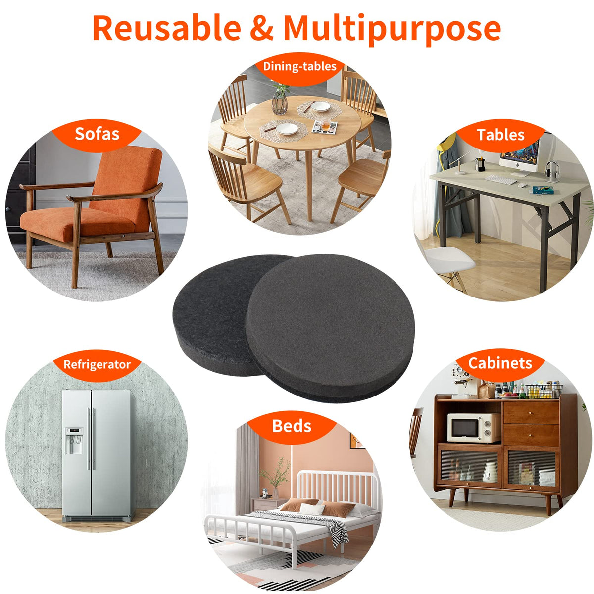 3.5" Felt Furniture Movers Sliders for Hardwood & Vinyl Floors (16 Count)