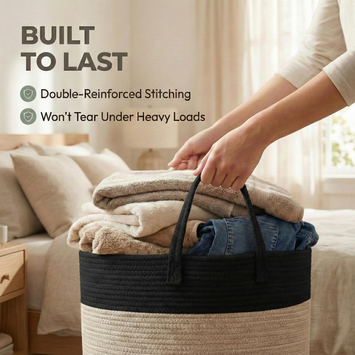 115L Extra Large Machine Washable Cotton Rope Blanket Basket