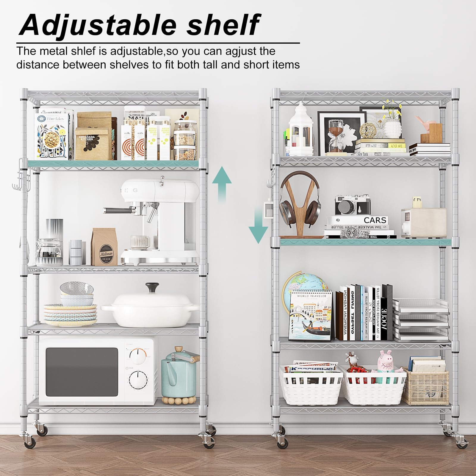 5 Tier Storage Shelf Wire Shelving Unit on Wheels (5 Count)