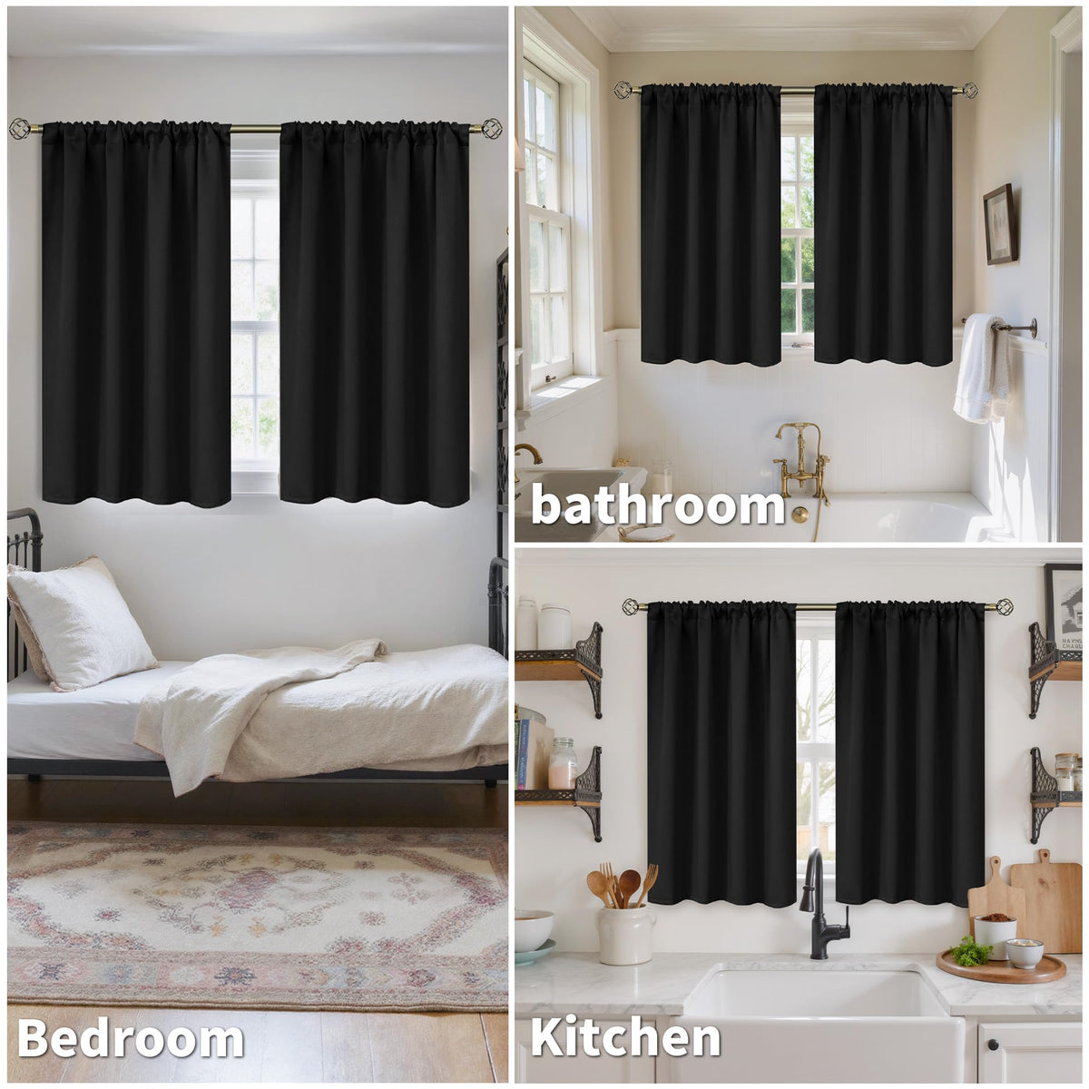Black Blackout Curtains 40 Inches Long for Kitchen Window 2 Panels (2 Count)