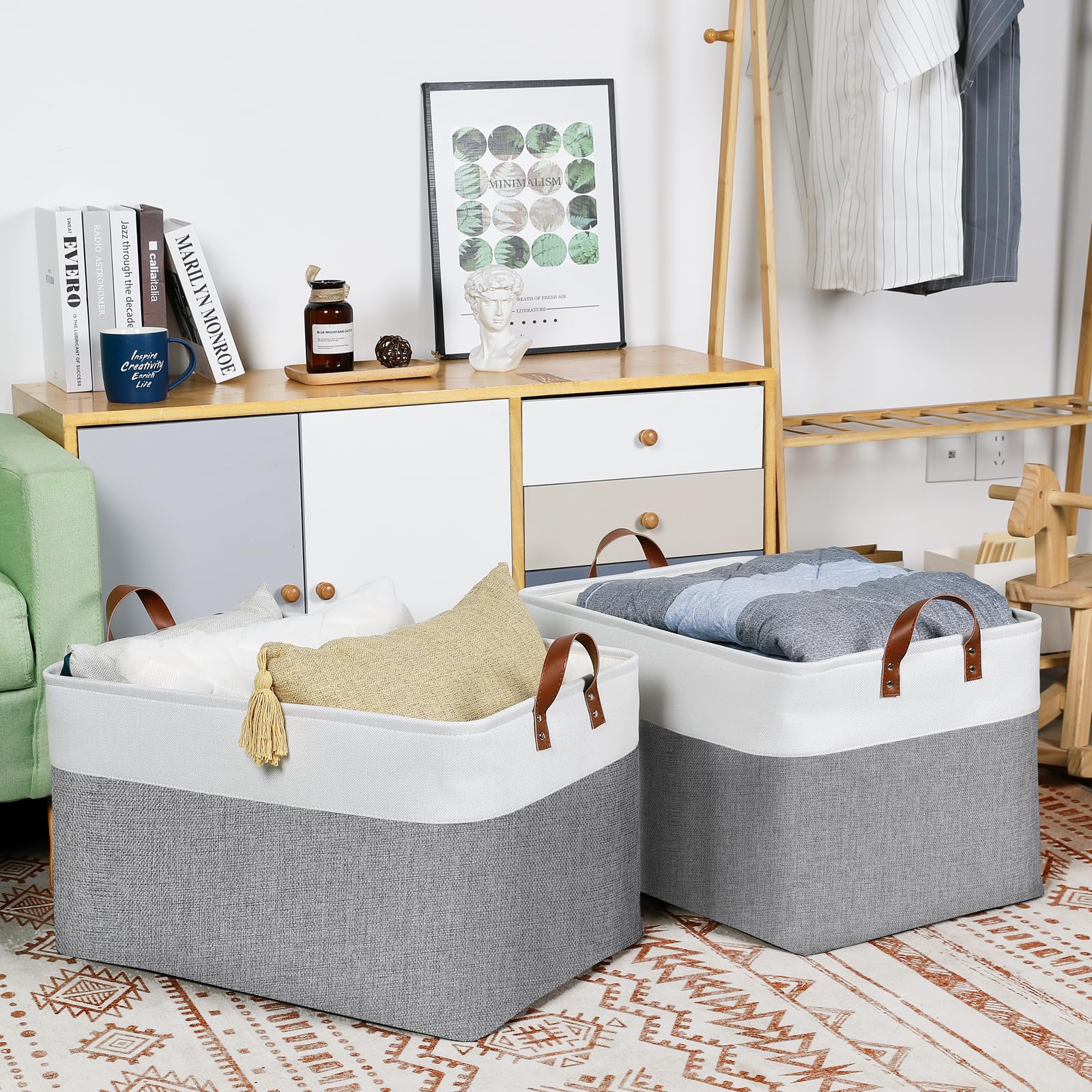 Extra Large Storage Baskets for Organizing 22"x15"x13" Foldable Fabric Storage Baskets Organizer Bins with Handles Large Storage Basket for Shelves Closet Toys Books