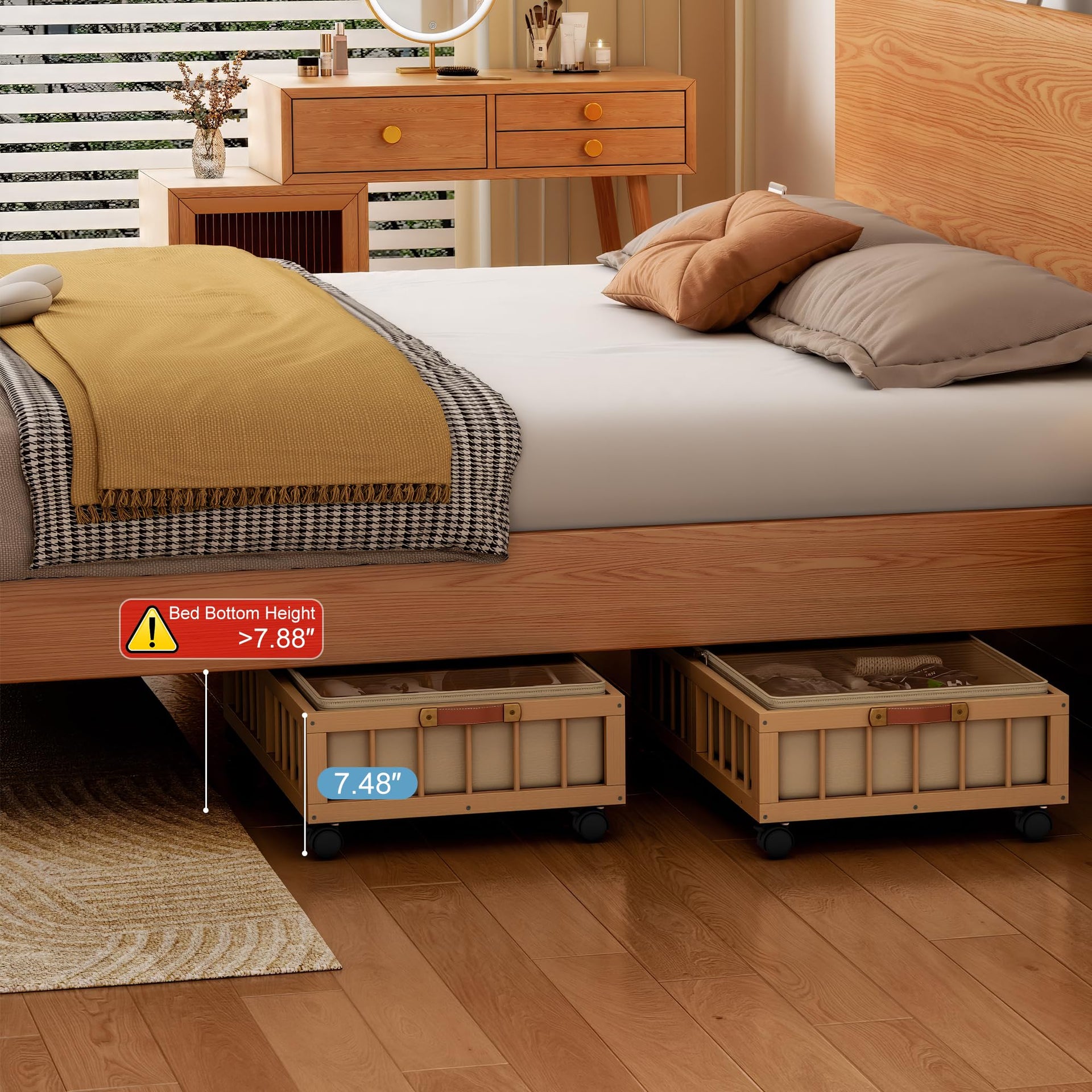 2 Pack Bamboo Under Bed Storage with Wheels (2 Count)
