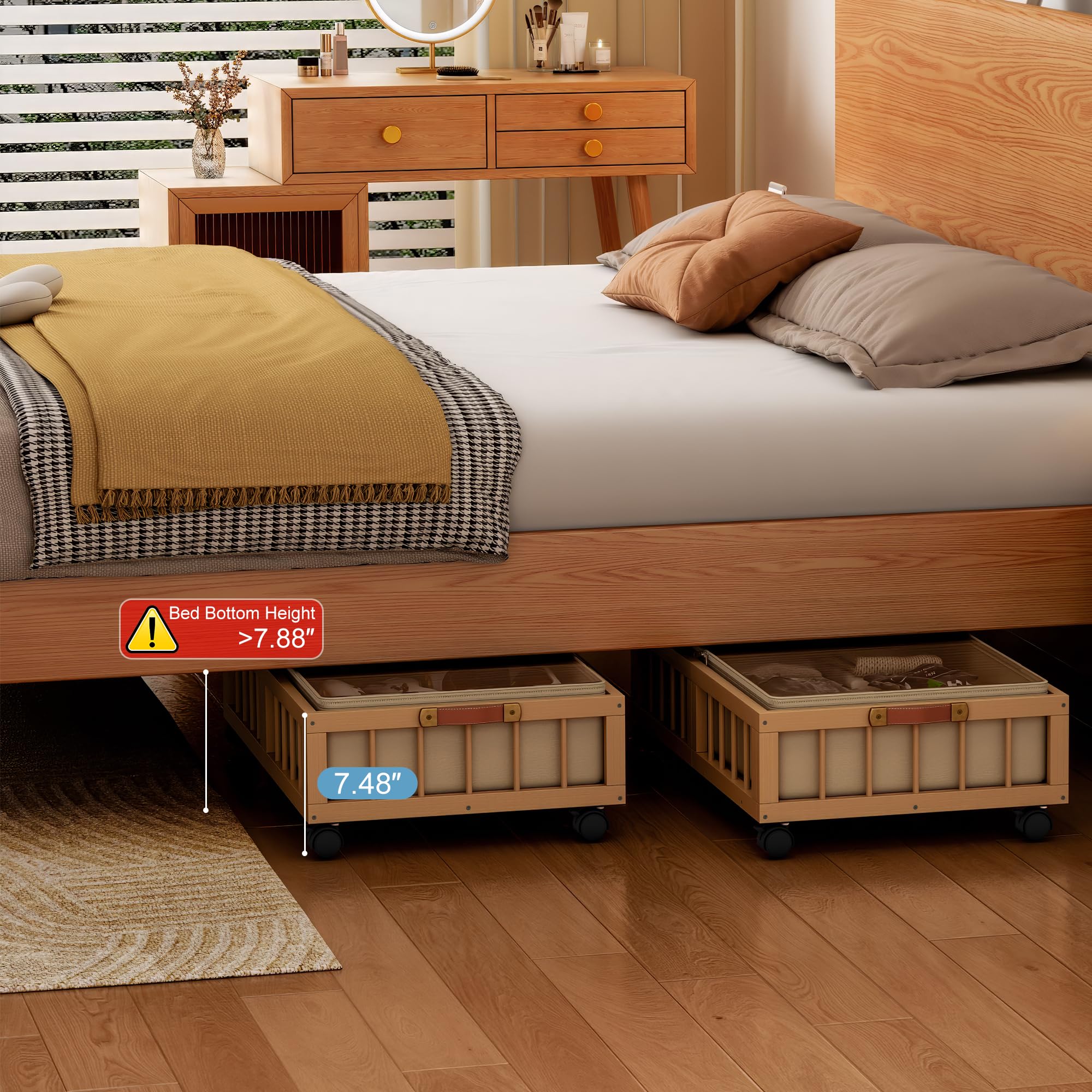 2 Pack Bamboo Under Bed Storage with Wheels (2 Count)