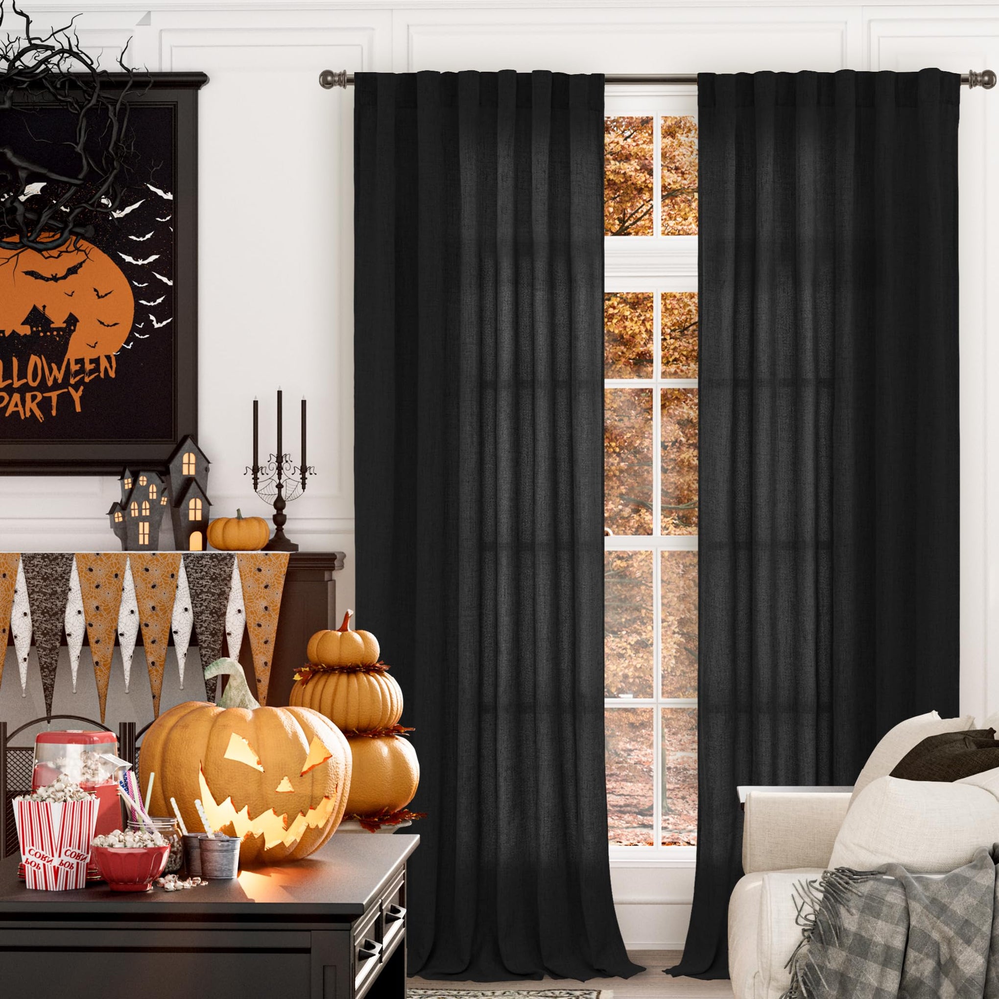 Black Linen Curtains 102 Inches Long for Living Room 2 Panels (2 Count)