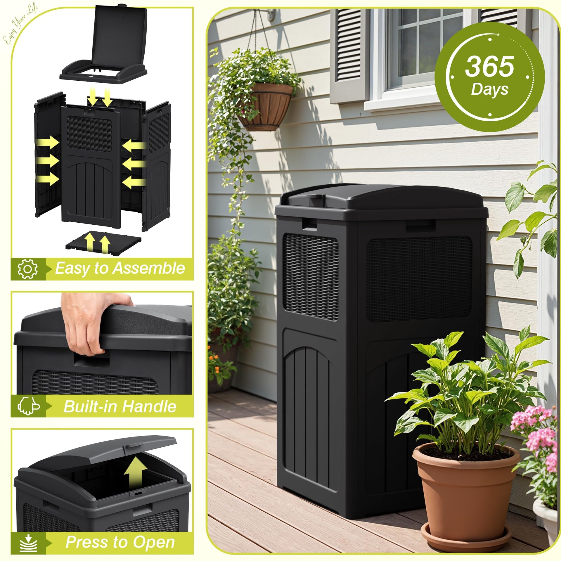 33 Gallon Outdoor Trash Can with Lid (3 Count)