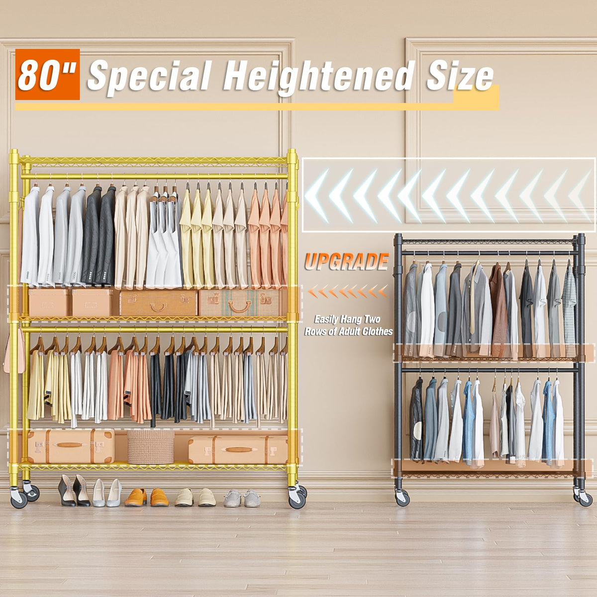 Gold Heavy Duty Clothes Rack with Wheels