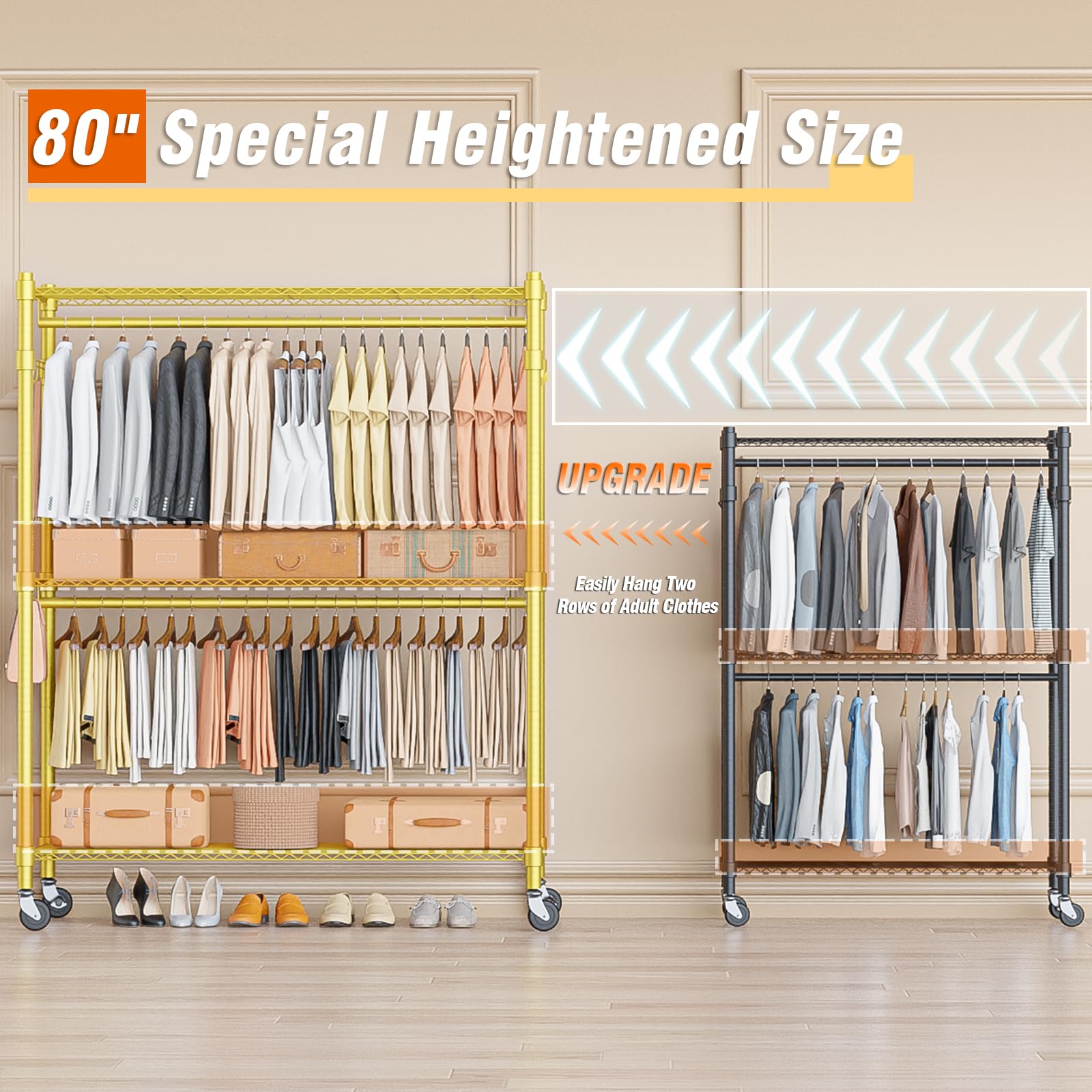 Gold Heavy Duty Clothes Rack with Wheels