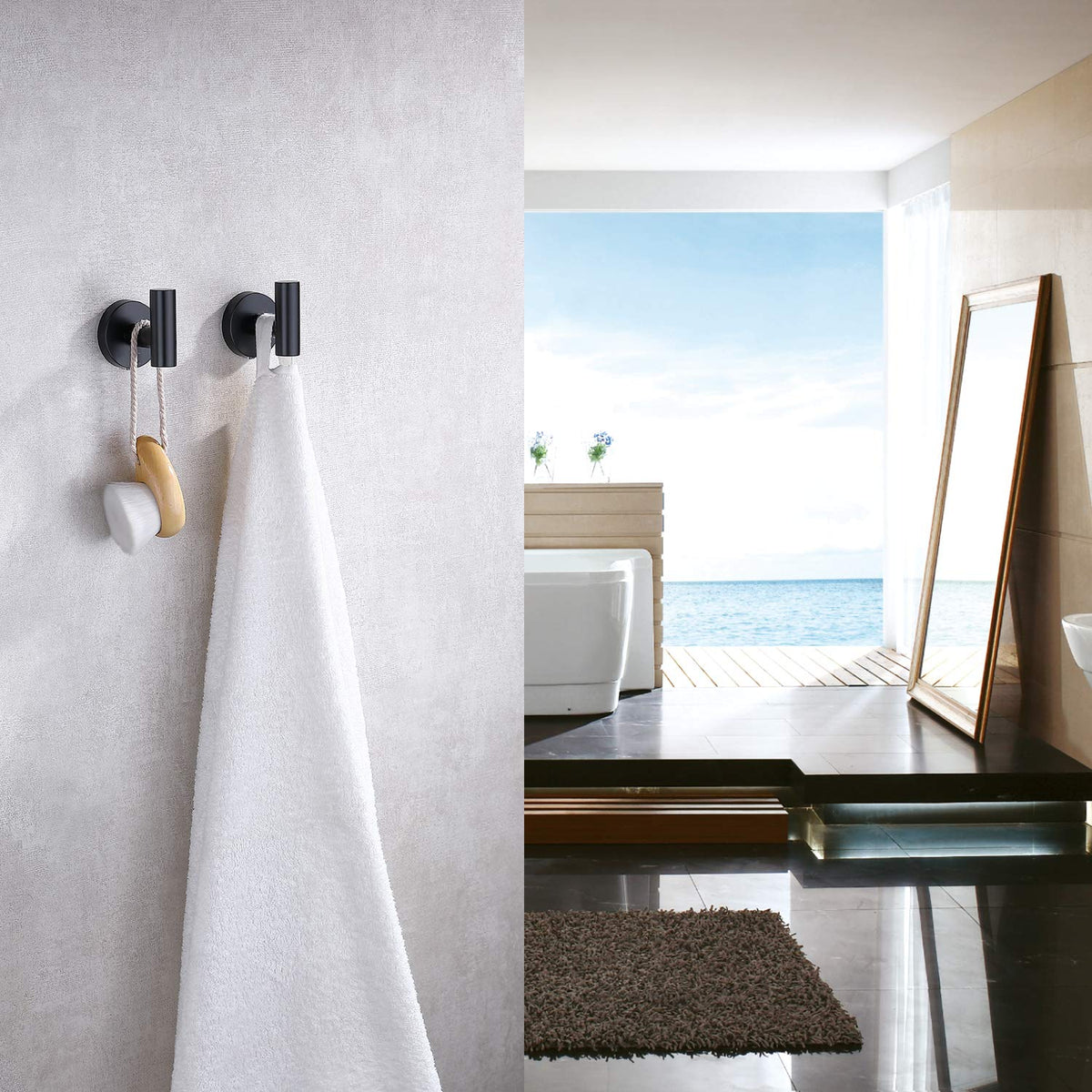 Matte Black Bathroom Towel Coat Hook Stainless Steel (2 Count)