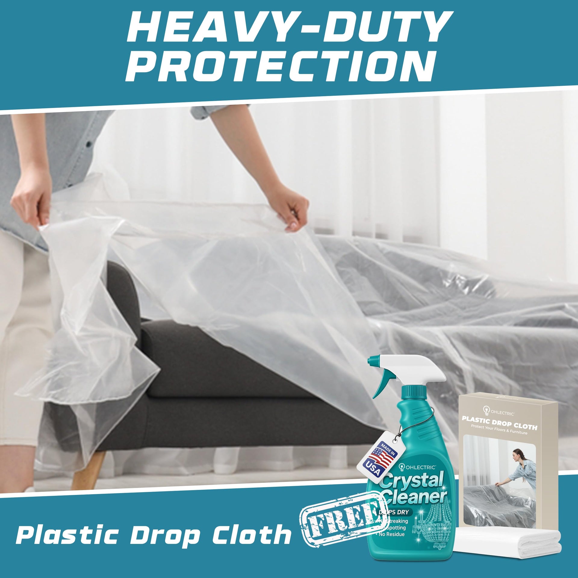 Crystal Chandelier Cleaner Spray Kit & Plastic Drop Cloth for Protection