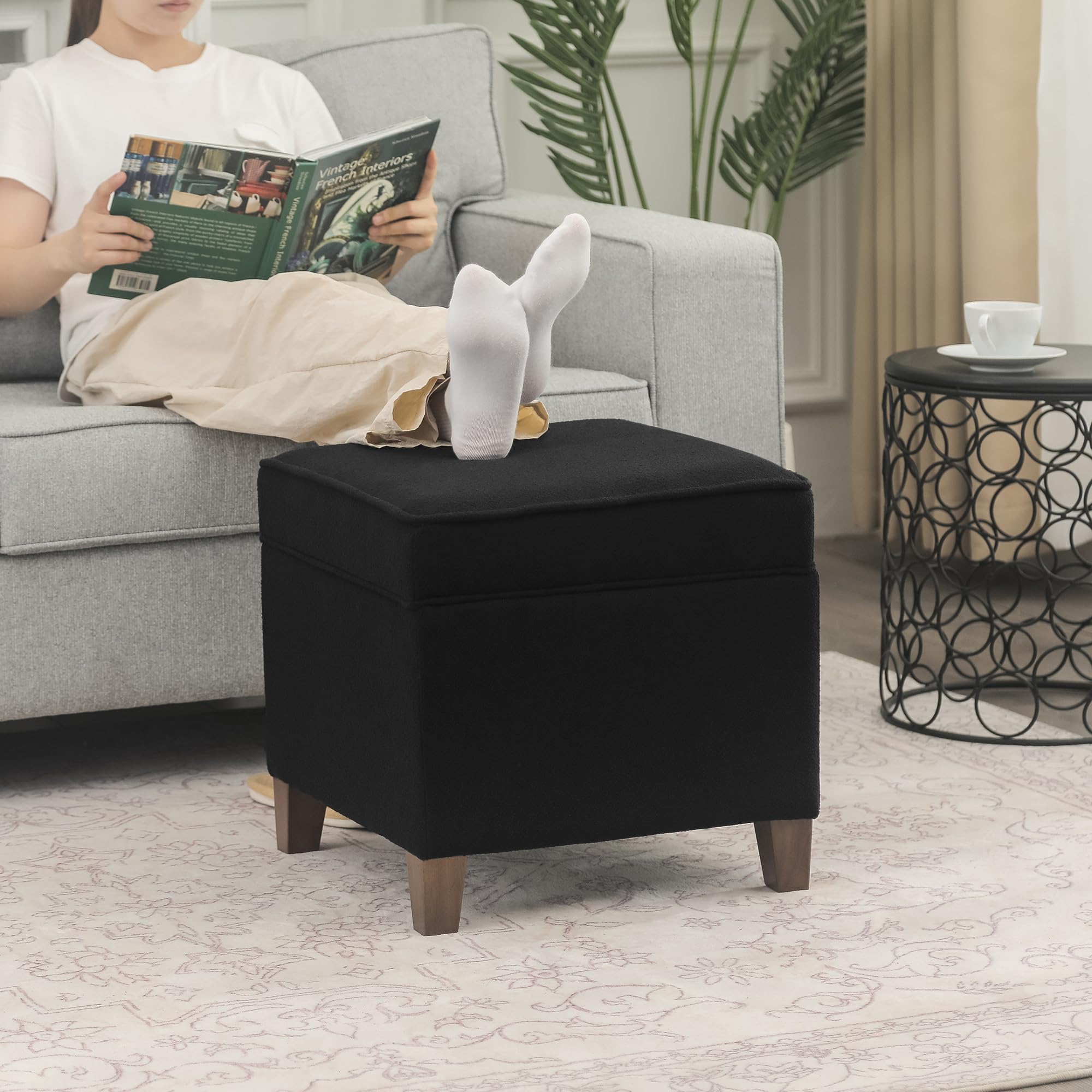 17.5" Square Fabric Ottoman with Storage
