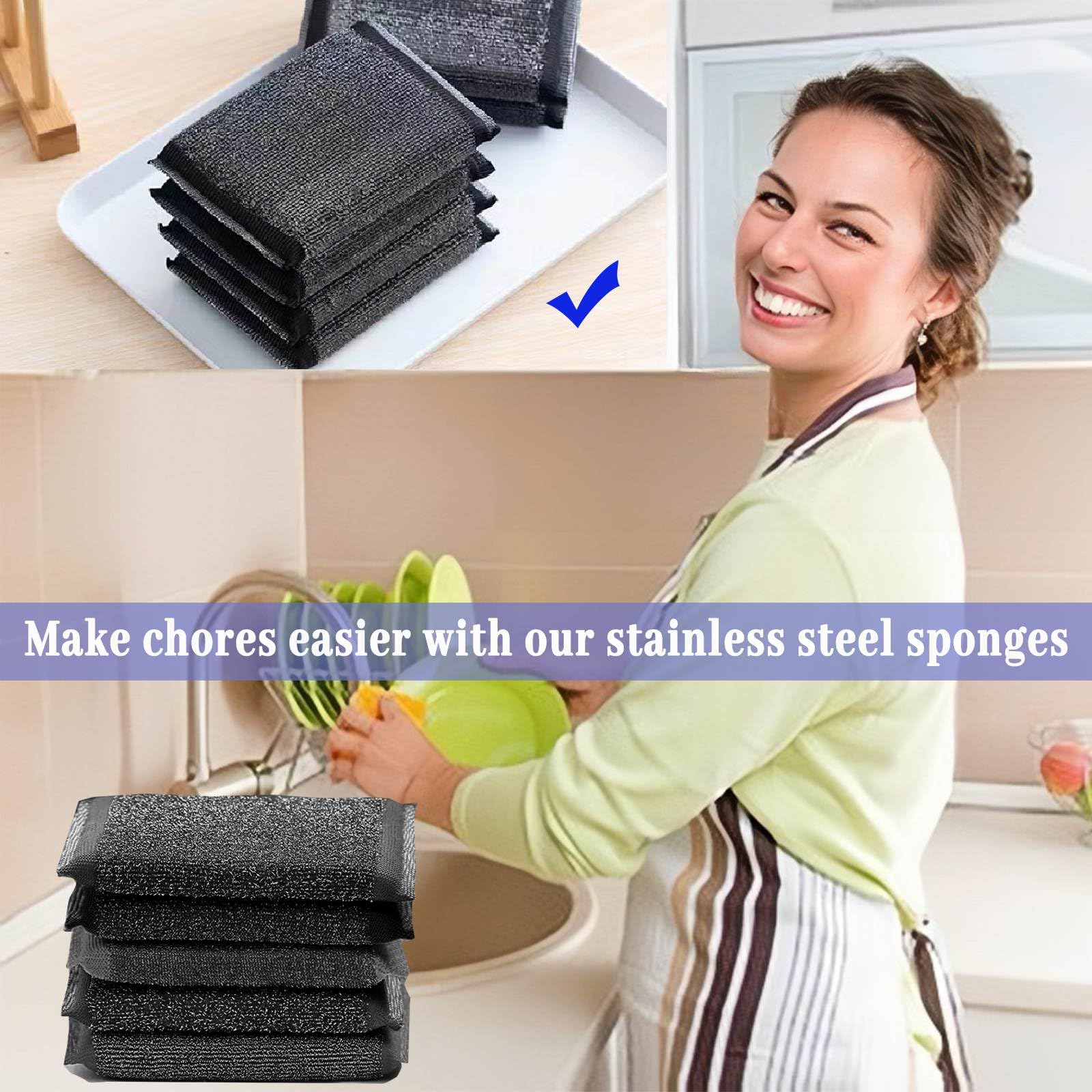 Steel Wool Scrubber Dish Sponges (6 Count)