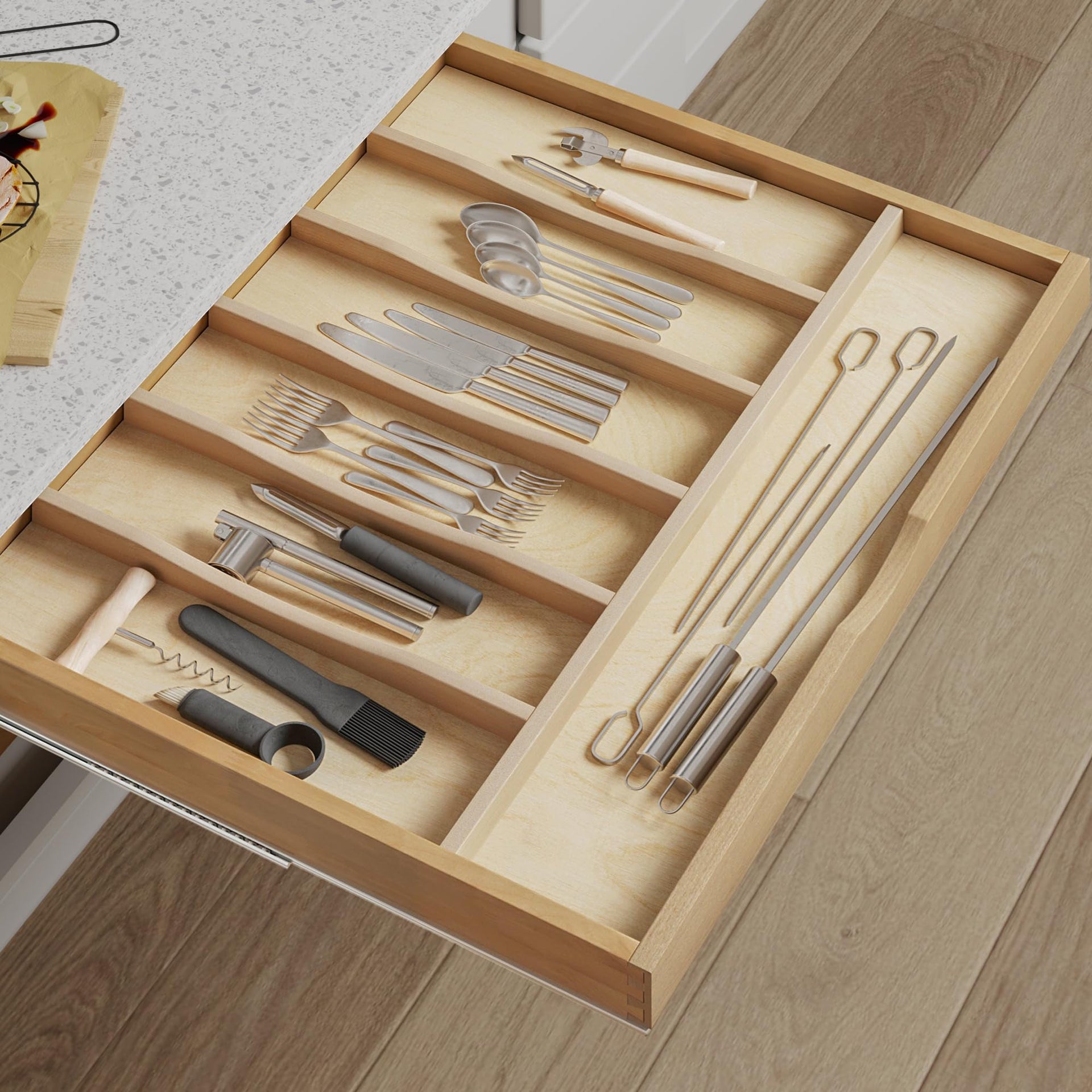 Solid Birch Wood Silverware Drawer Organizer