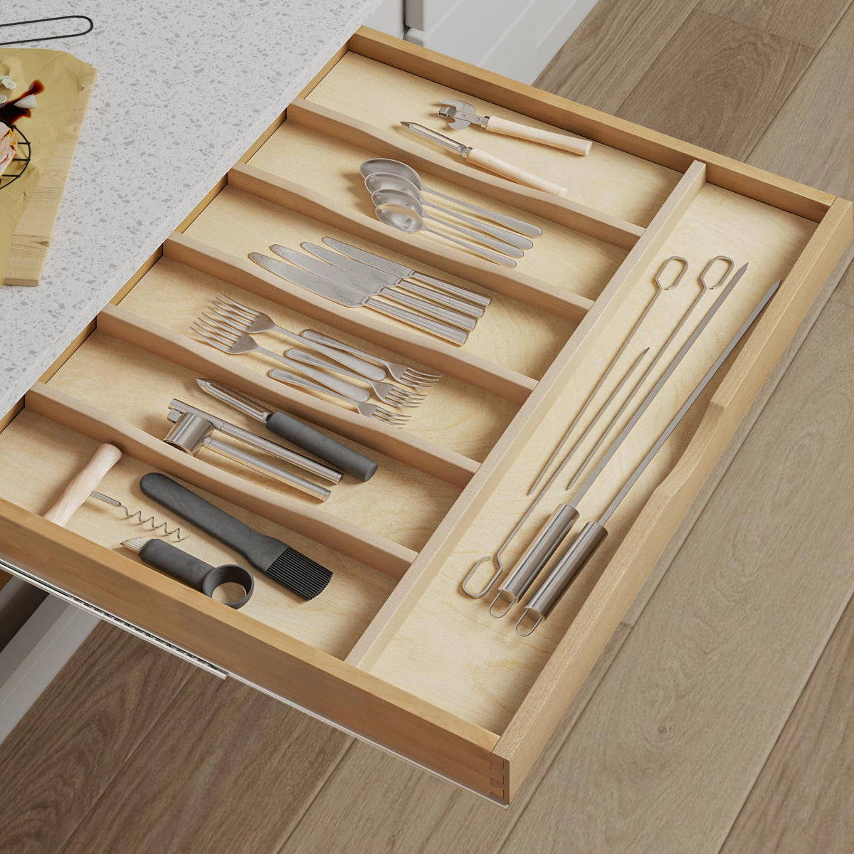 Solid Birch Wood Silverware Drawer Organizer
