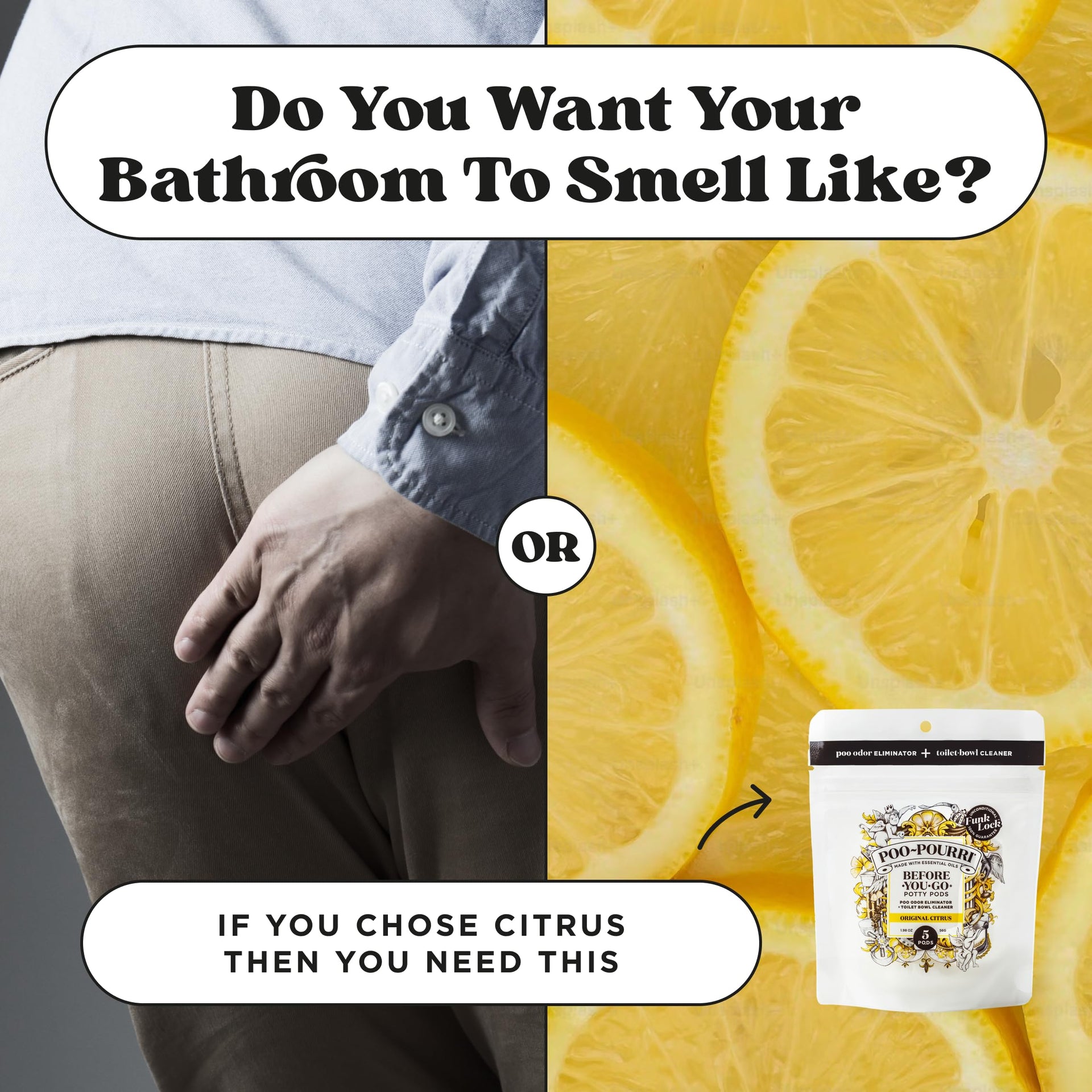 Before-You-Go 2-in-1 Toilet Potty Pods, Original Citrus, 5 Ct, Bathroom Odor Deodorizer and Toilet Cleaner with Essential Oils, Lemon, Bergamot and Lemongrass Scent (Pack of 4)