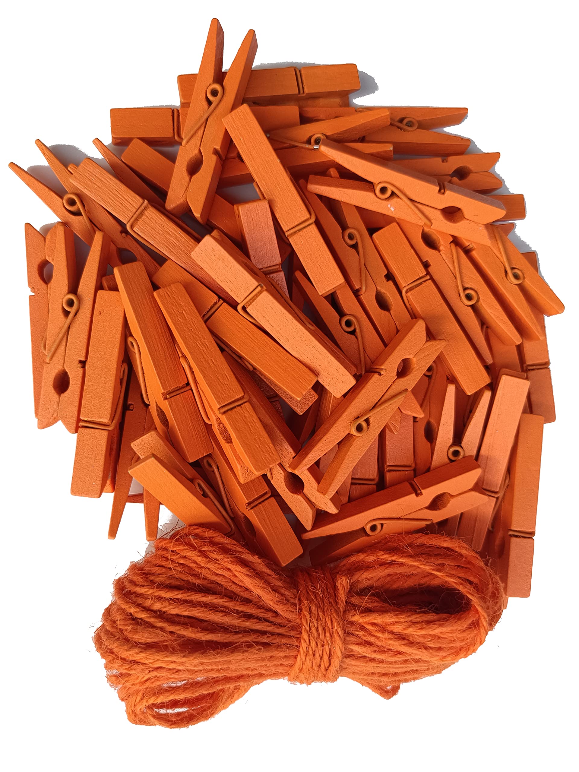 1.9 In Orange Wood Clothespins Hang Kids Artwork Craft Project Clothes Clips for Drying Bag Pegs with String Pack 50 (50 Count)