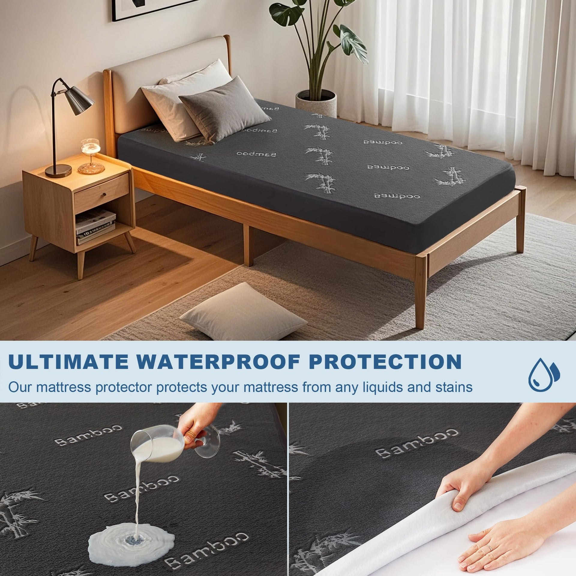Twin XL Size Waterproof Mattress Protector Bamboo Viscose for Dorm Room