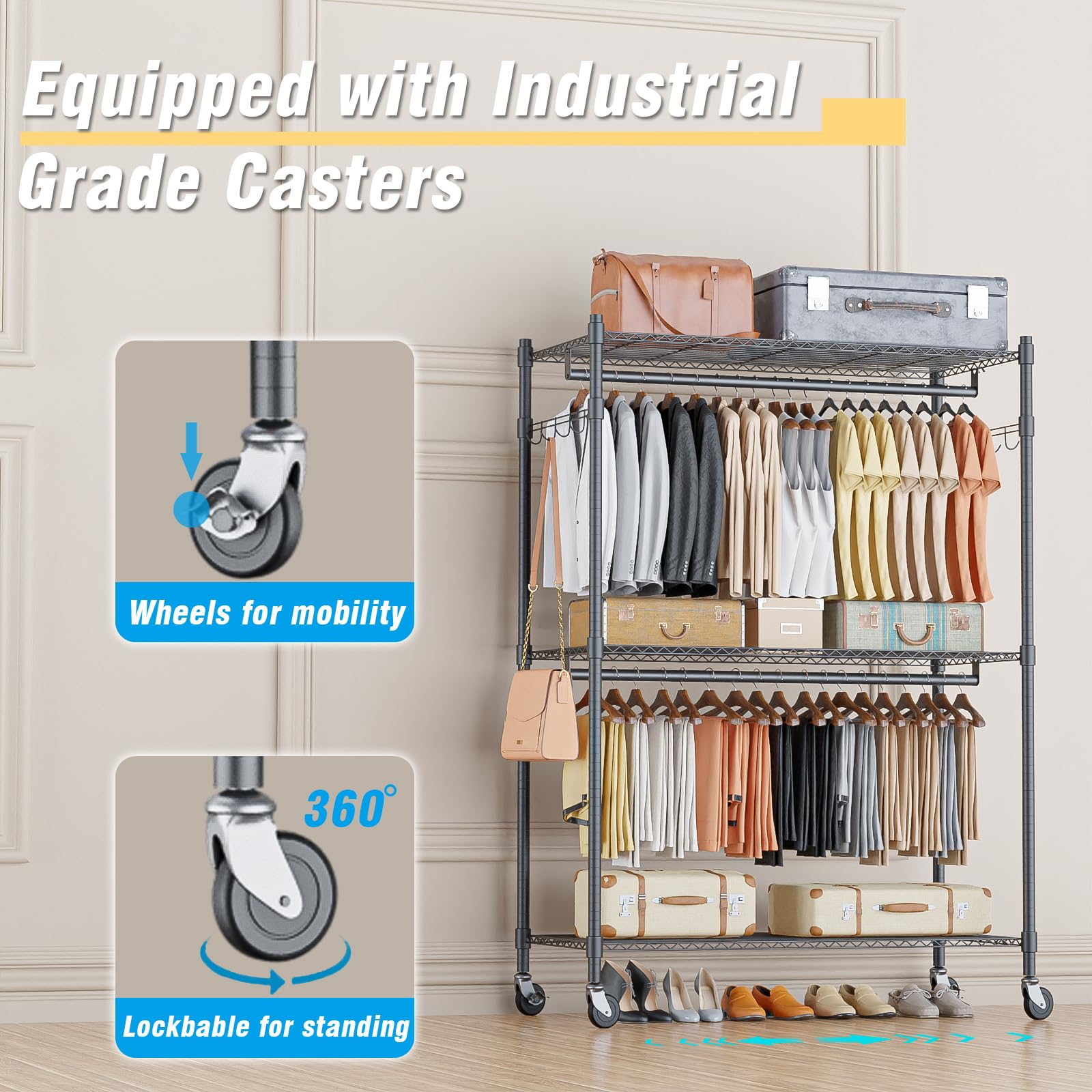 Heavy Duty Rolling Clothing Rack