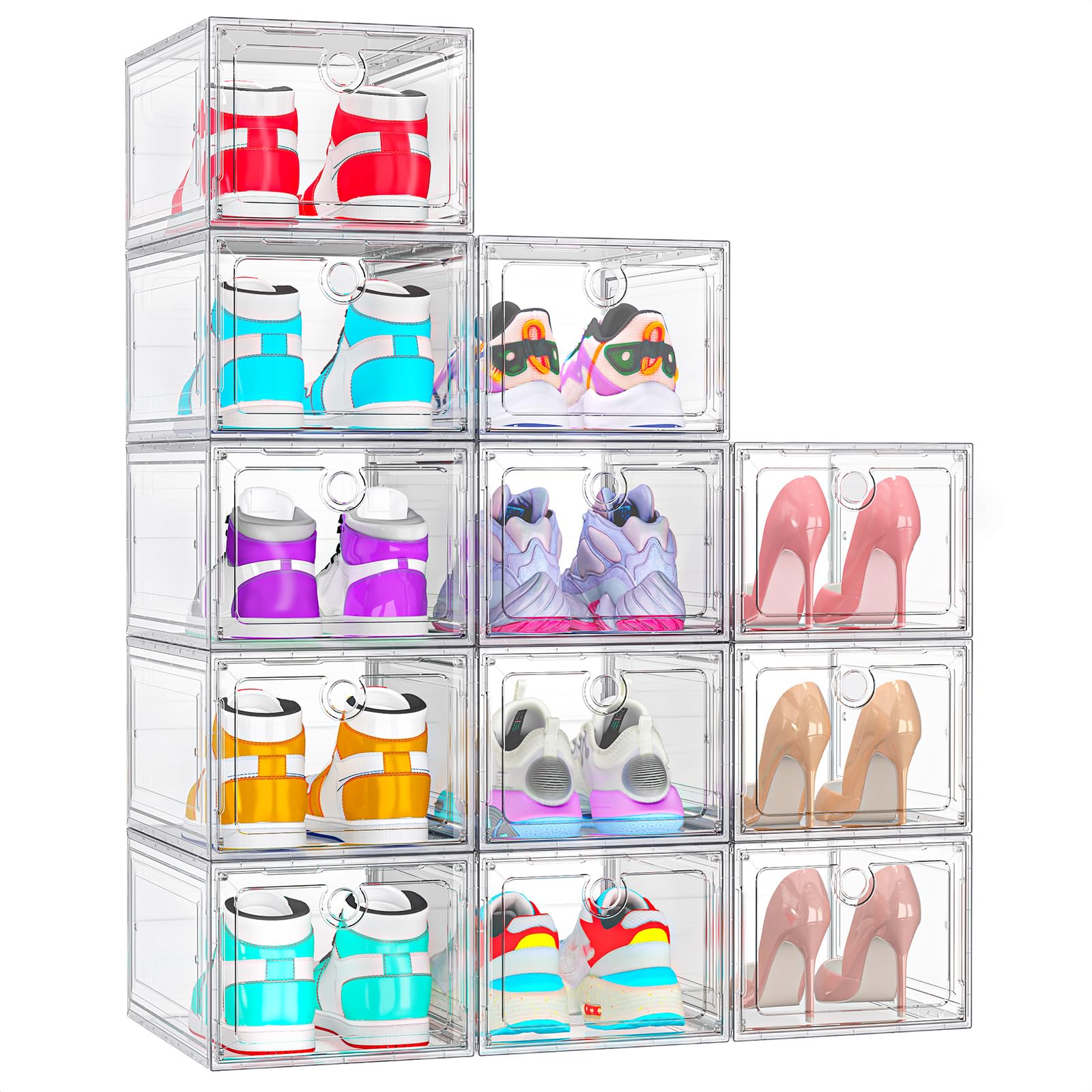 12 Pack Shoe Storage Boxes Clear Magnetic Stackable (12 Count)