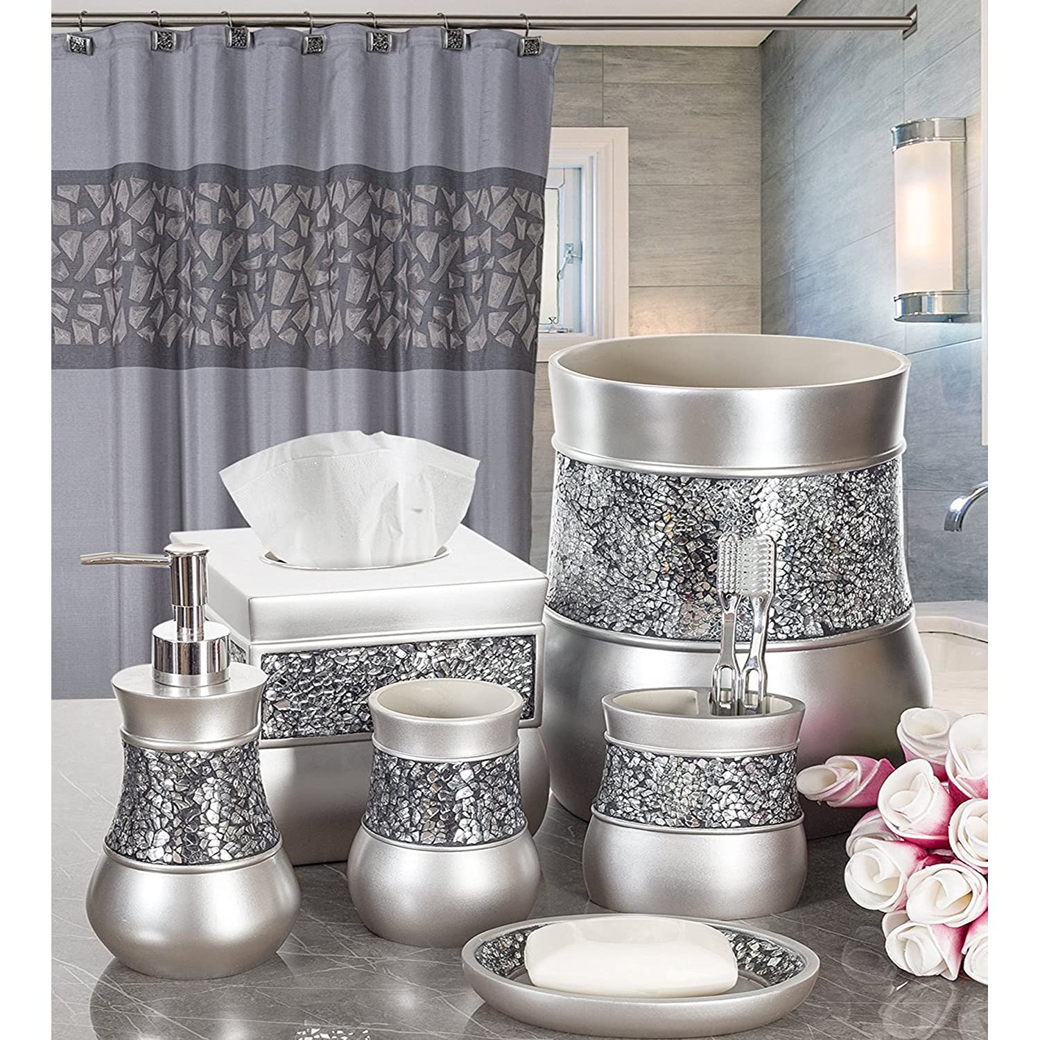 Crackled Glass Toilet Brush with Holder