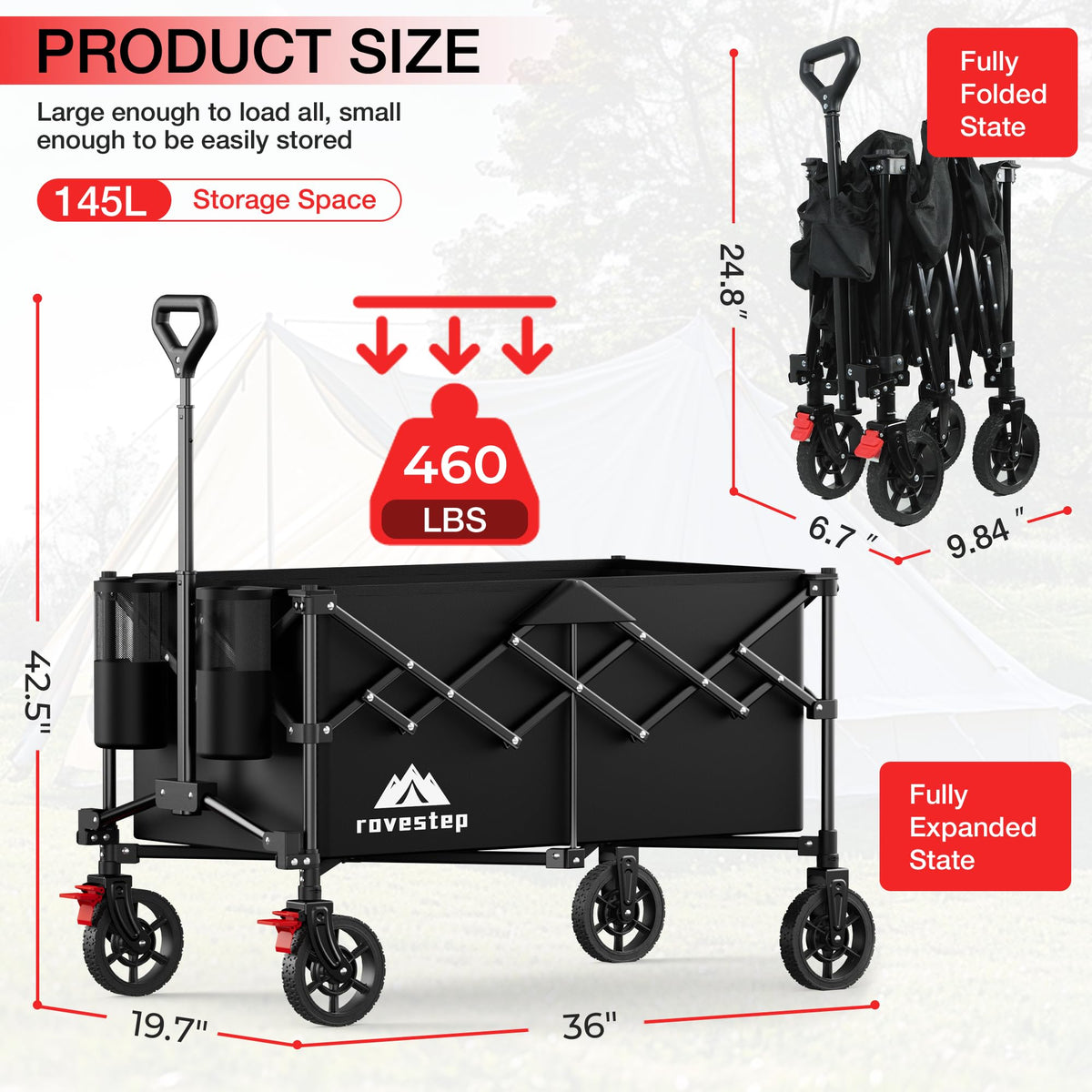 Collapsible Wagon Cart Heavy Duty Utility Carts with All Terrain Wheels for Garden
