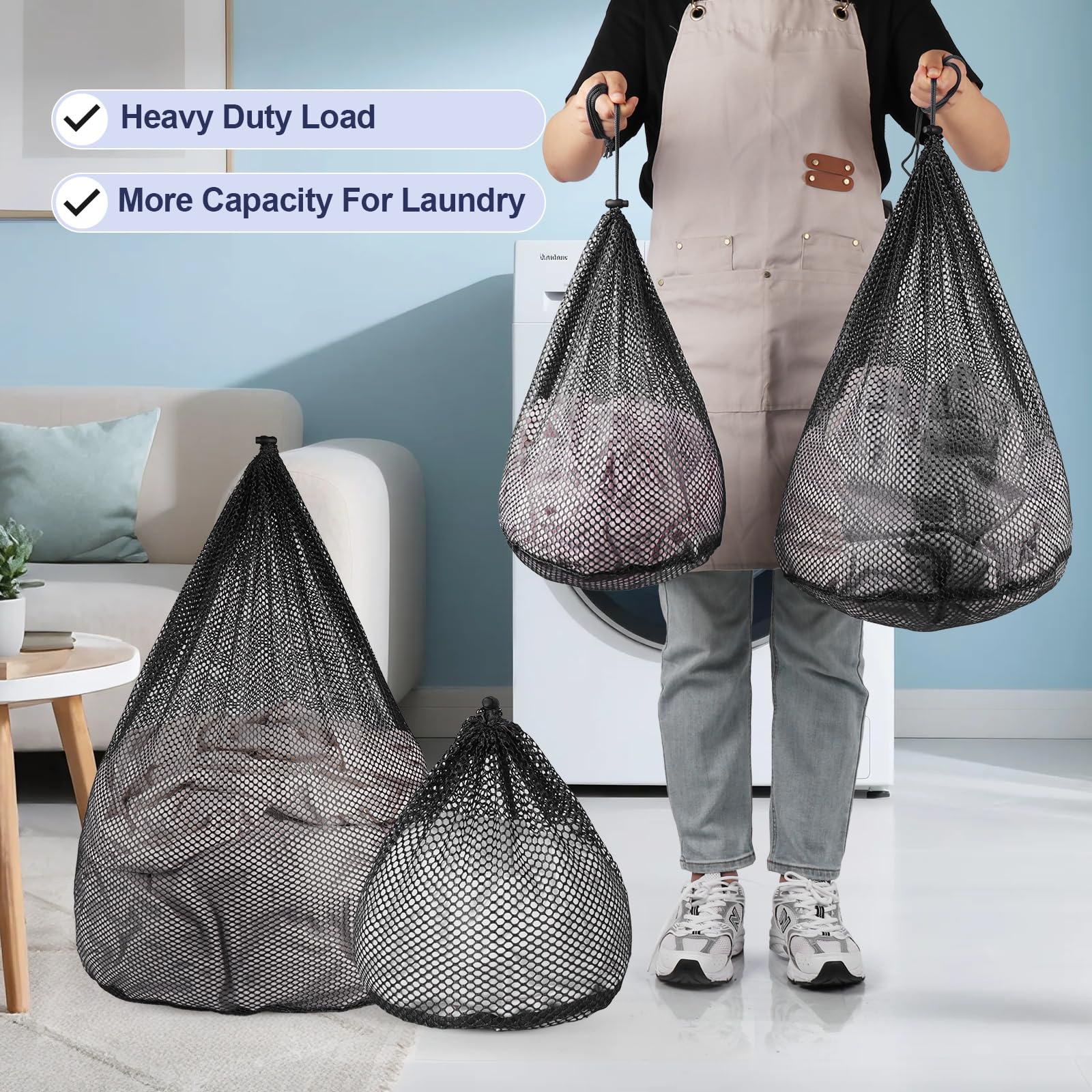 4Pcs Mesh Laundry Bags Washing Machine Mesh Wash Bags Jumbo for Delicates Clothes (4 Count)