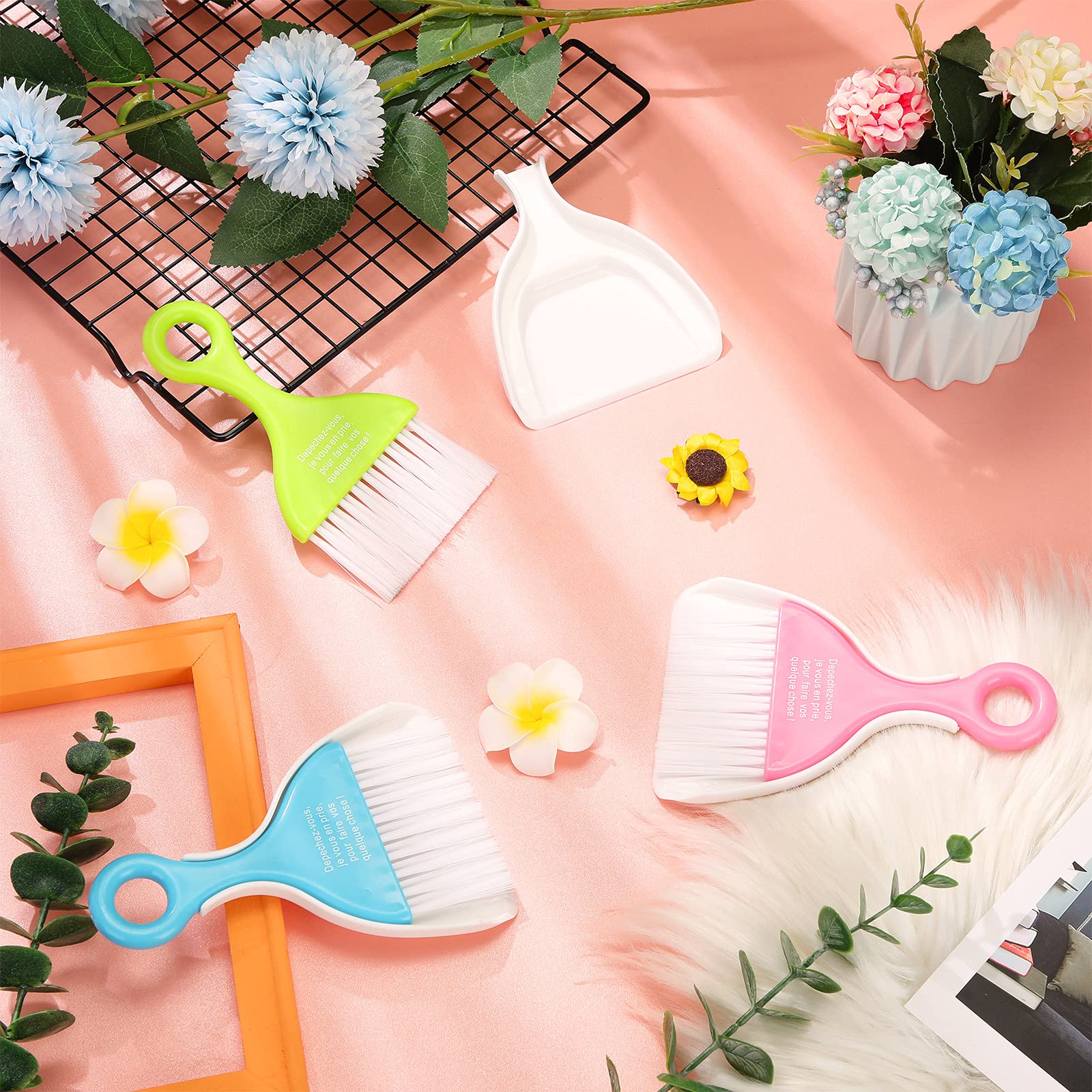 3 Pack Mini Dustpan and Brush Set Colorful Small Broom and Dustpan Set Hand Whisk Brooms Tiny Cleaning Brush Table Crumbs Sweep for Desk Keyboard Kitchen Corner Car Sofa Pet Cage Nest Craft (6 Count)