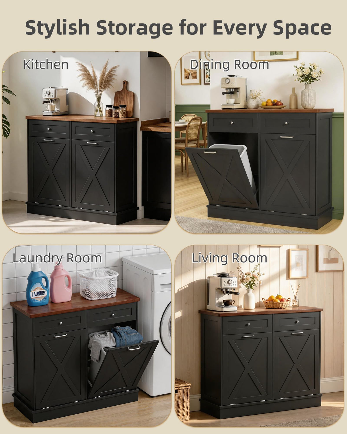2x10 Gallon Tilt Out Trash Cabinet with Hideaway Drawers
