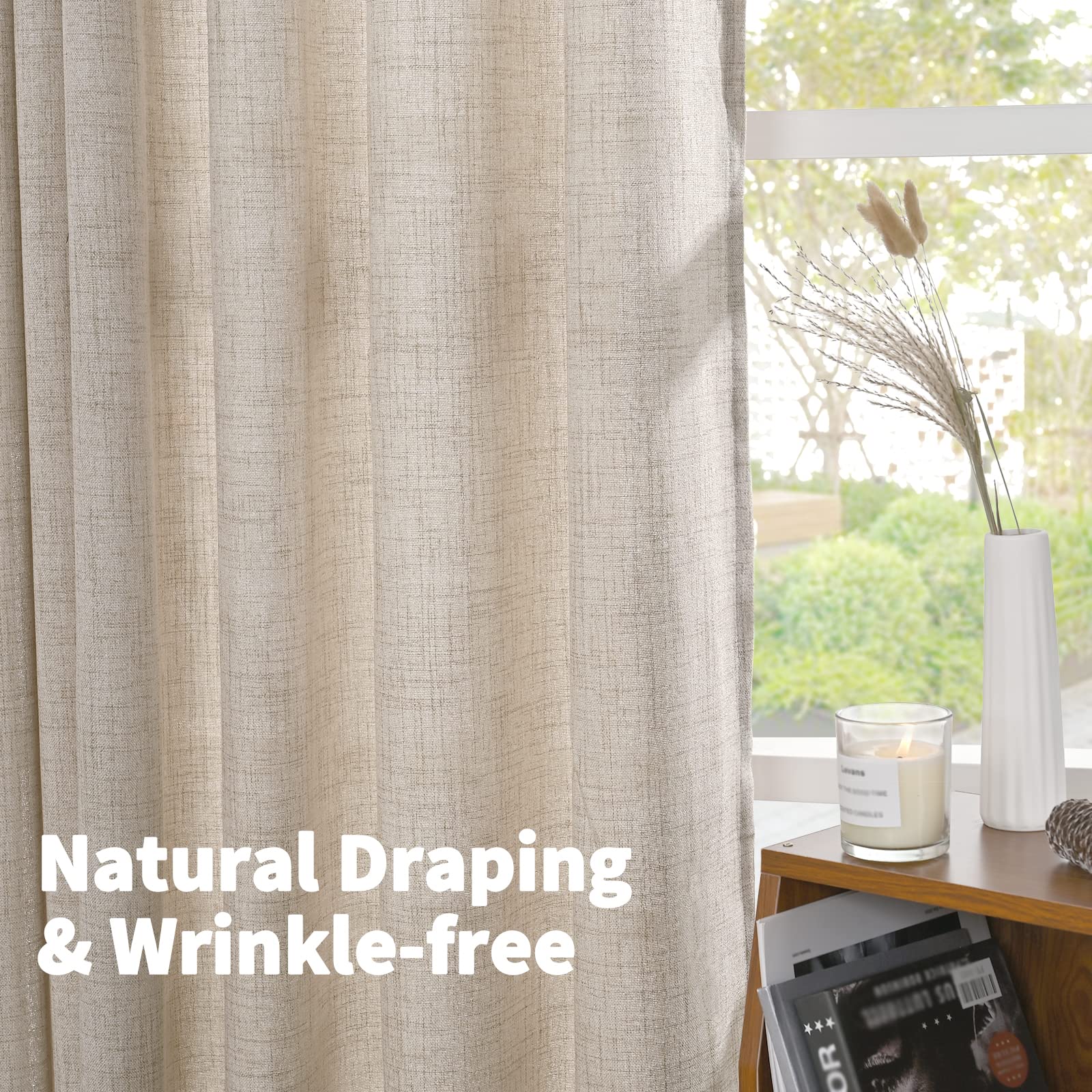 Linen Semi Sheer Curtains 45 Inch Length 2 Panels Set (2 Count)