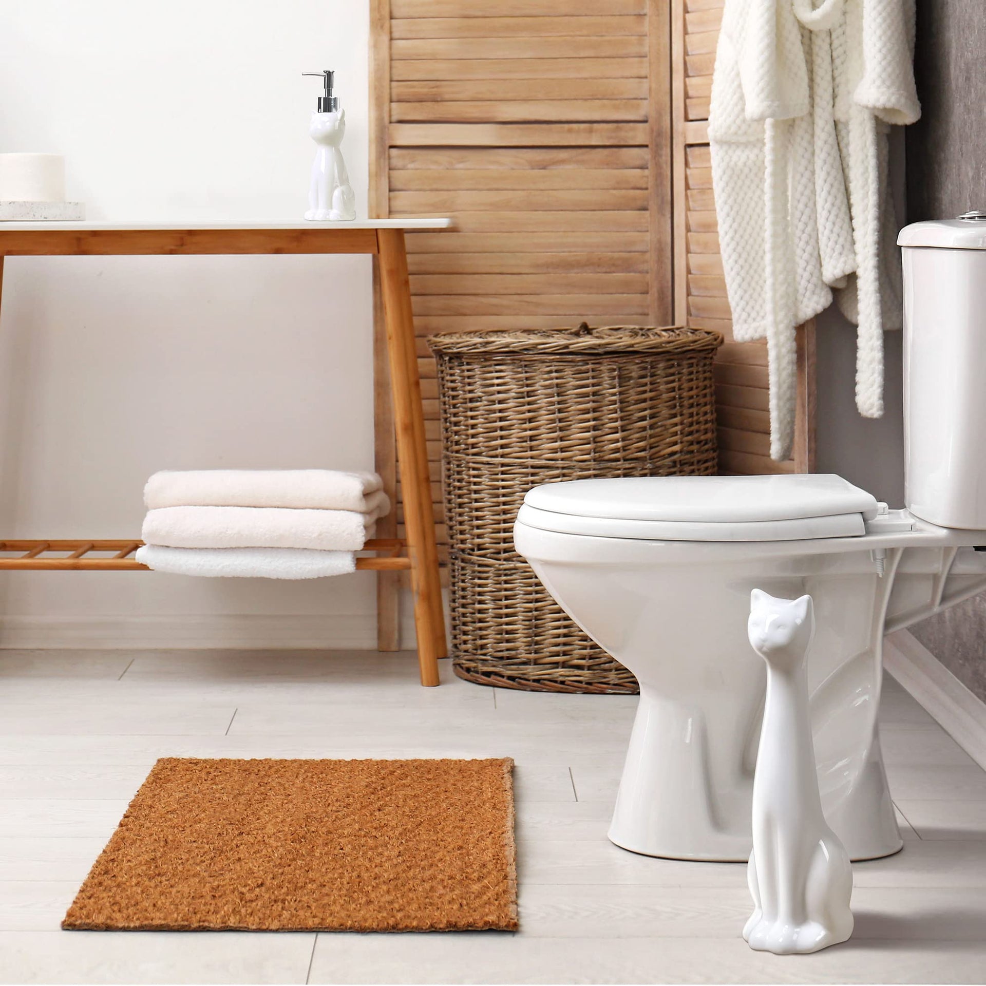 Cat 3 Piece White Ceramic Toilet Brush Holder w