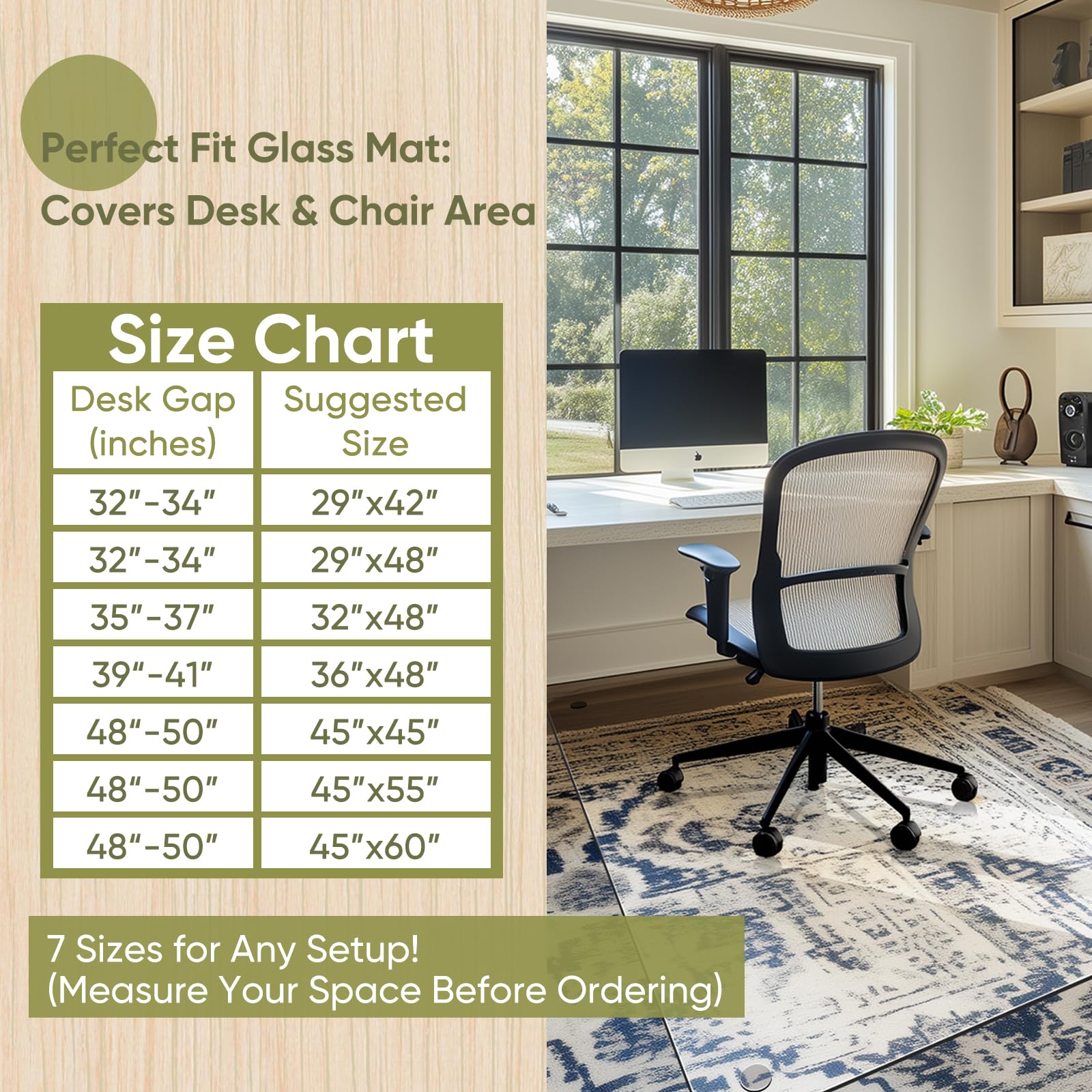 29"x48" Tempered Glass Chair Mat for Carpet & Hardwood Floors