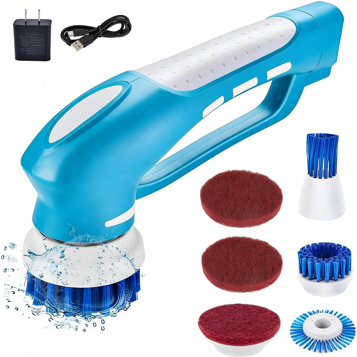 Cordless Electric Spin Scrubber with 6 Brush Heads & 2 Rechargeable Batteries