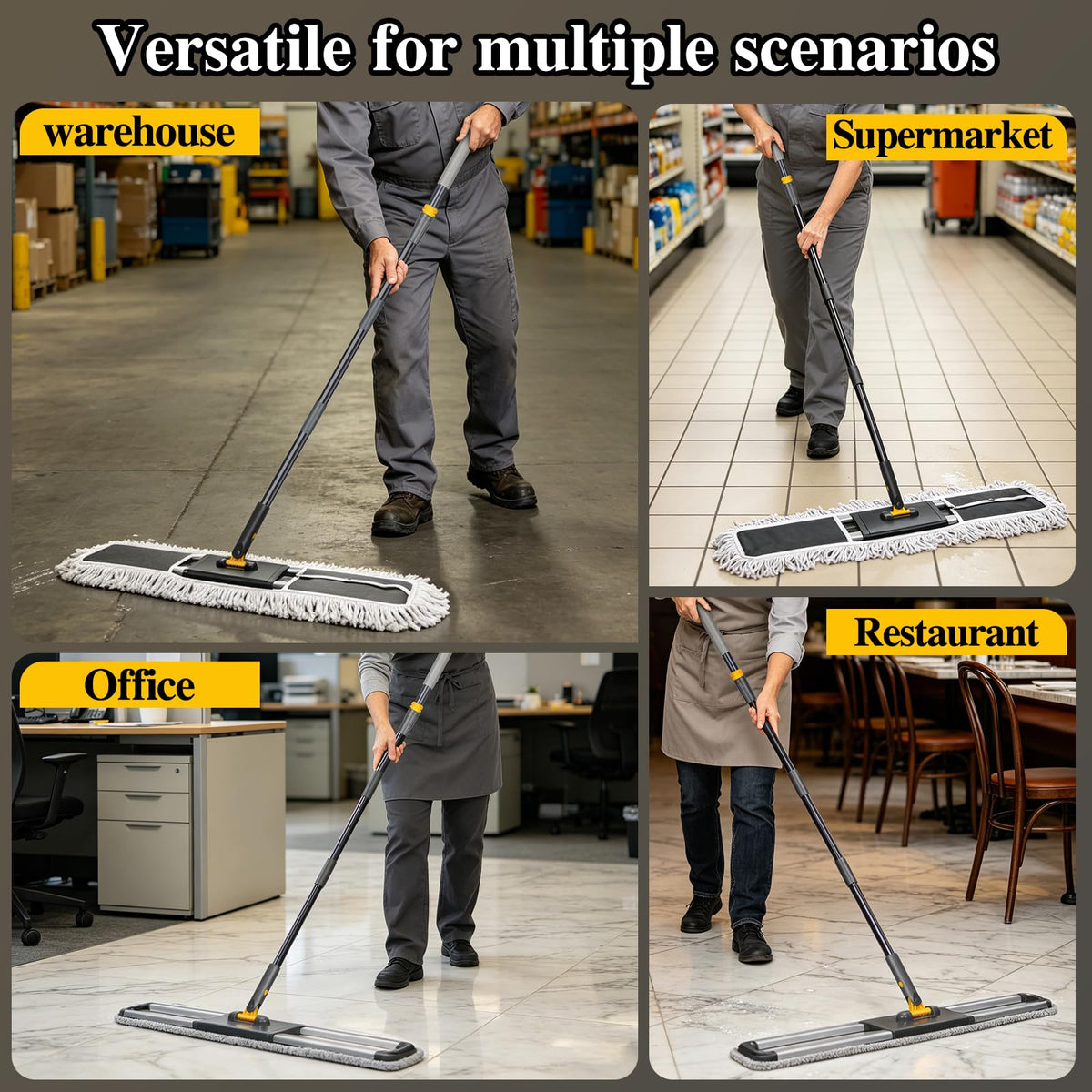 36” Commercial Dust Mop with 62” Adjustable Handle & 3 Reusable Pads